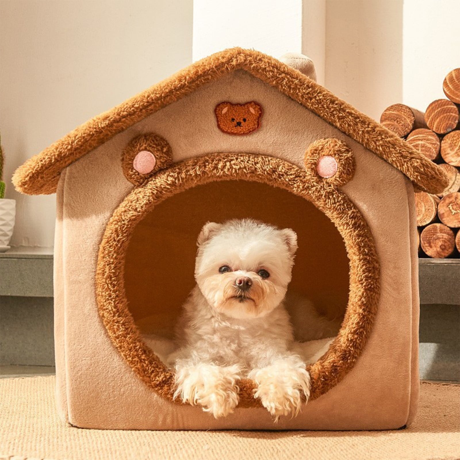 Egmy Dog House, Indoor Foldable Soft Kennel Bed, Warm Cats House Puppy Cave with Cushion, for Small Medium Large Dogs Cats