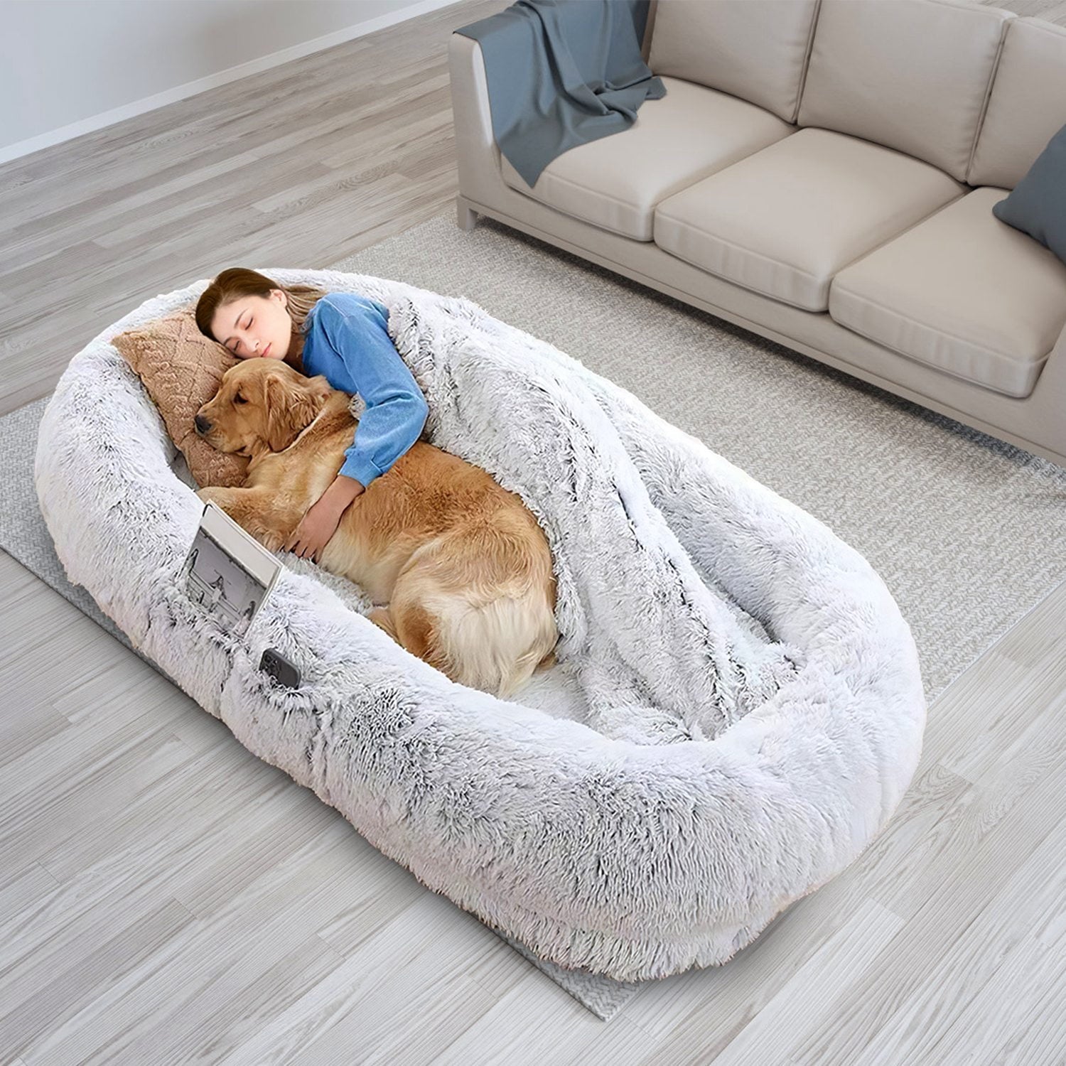 Moclever Human Size Dog Bed Washable Bean Bag Bed for Adults Kids Pets 72.83x47.24x11.81in, Gray