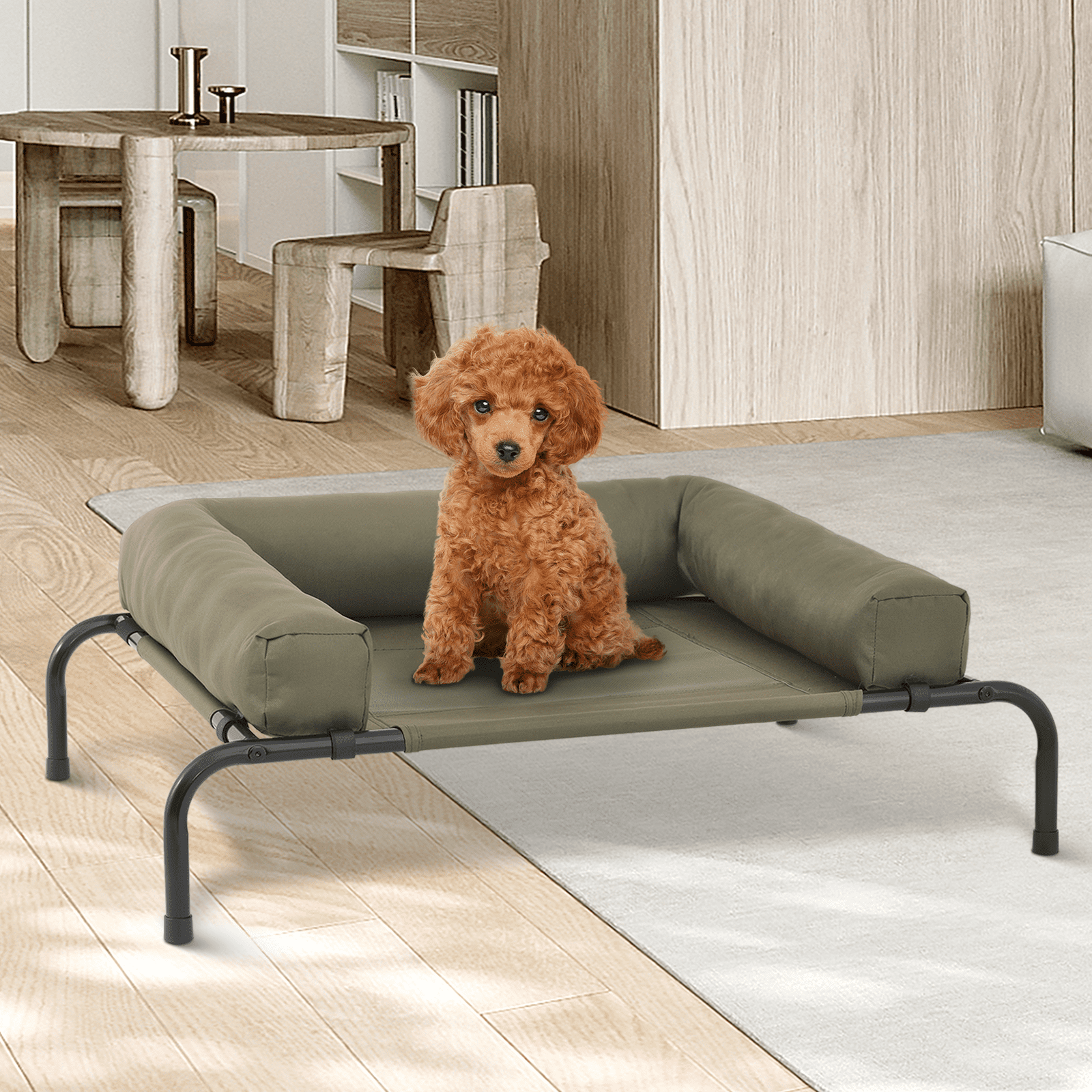 Magshion Cooling Elevated Dog Bed with Pillows, 35.5" Portable Washable Raised Dog Cot with No-Slip Rubber Feet for Indoor & Outdoor Use, Small, Dark Green