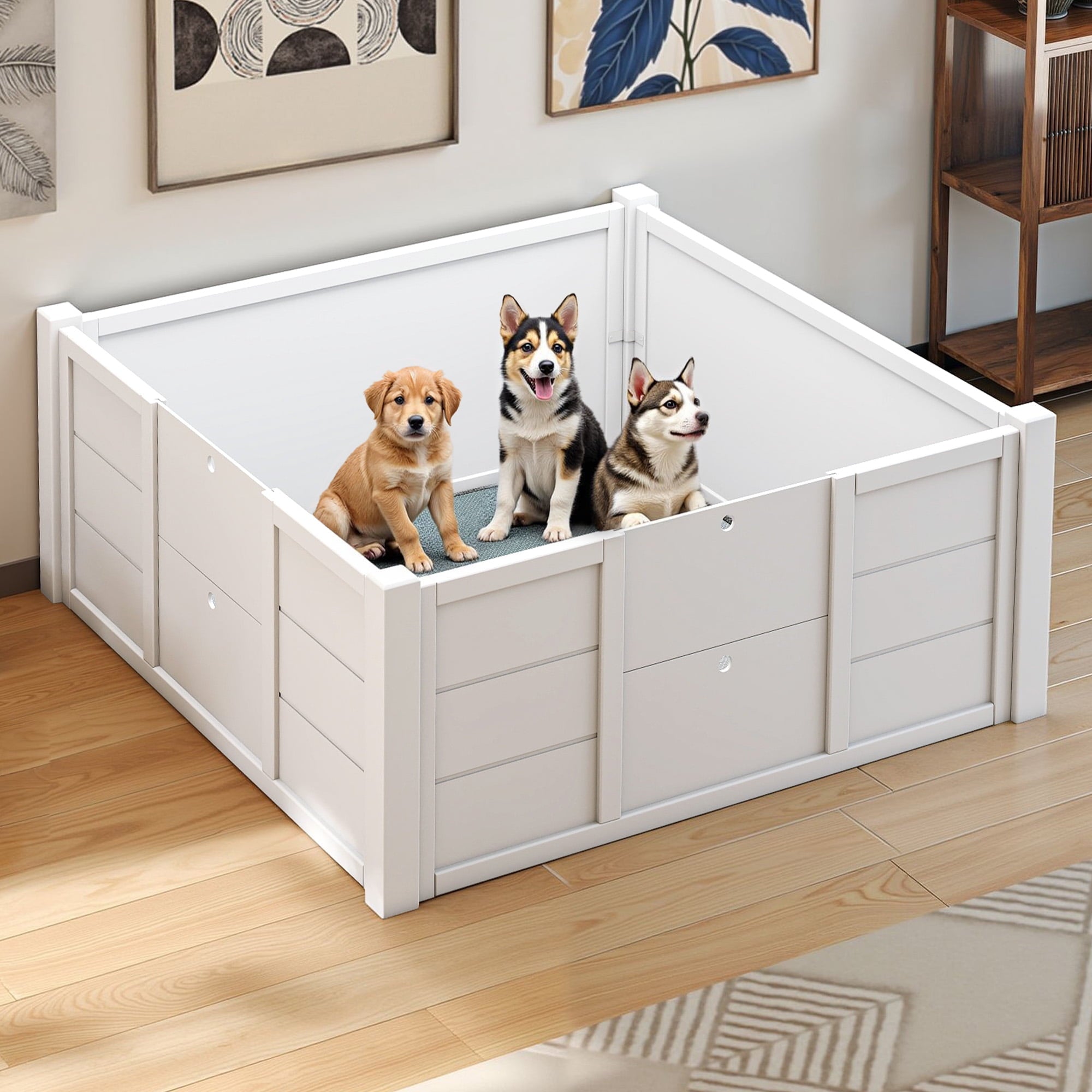 Uforic Whelping Box for Dogs, 39.4" L x 39.4" W Large Dog Bed Birthing Box Indoor with Removable Doors, Washable Pads, Portable Puppy Brooder for Puppies