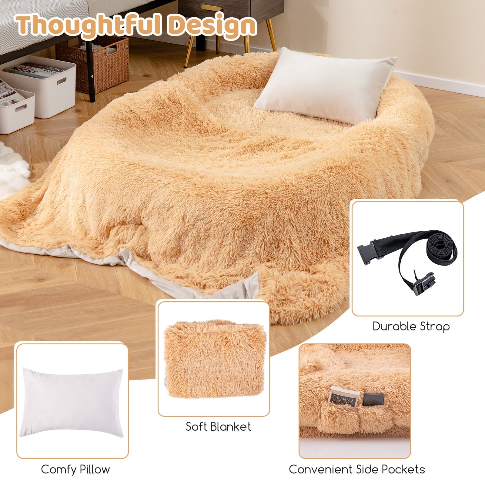 Gymax 68'' x 46'' x 10'' Human Dog Bed Orthopedic Dog Bed w/ Soft Blanket Brown