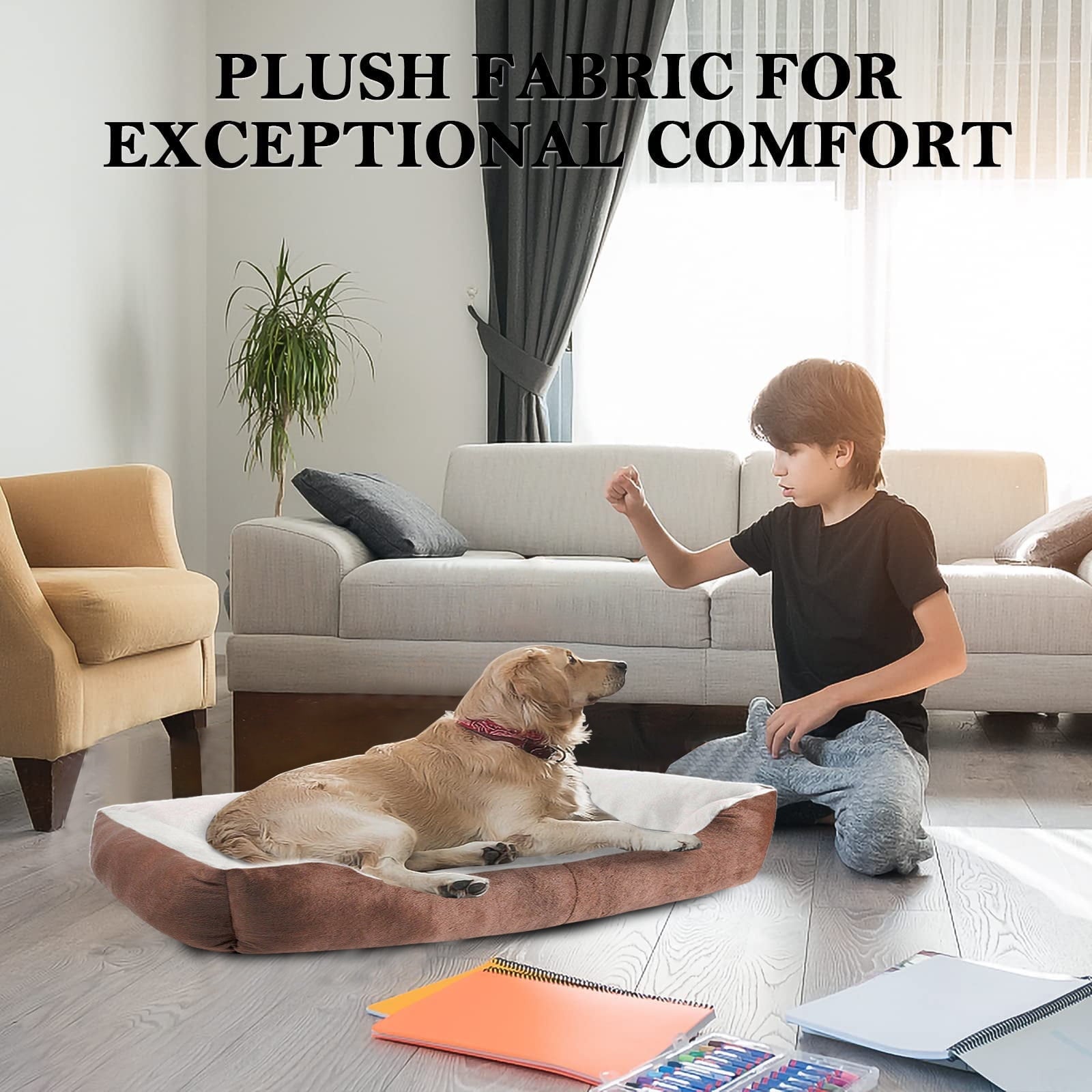 PayUSD Dog Beds for Small Dogs with Dog Blanket & Plush Bone Washable Calming Cat Bed Pet Bed