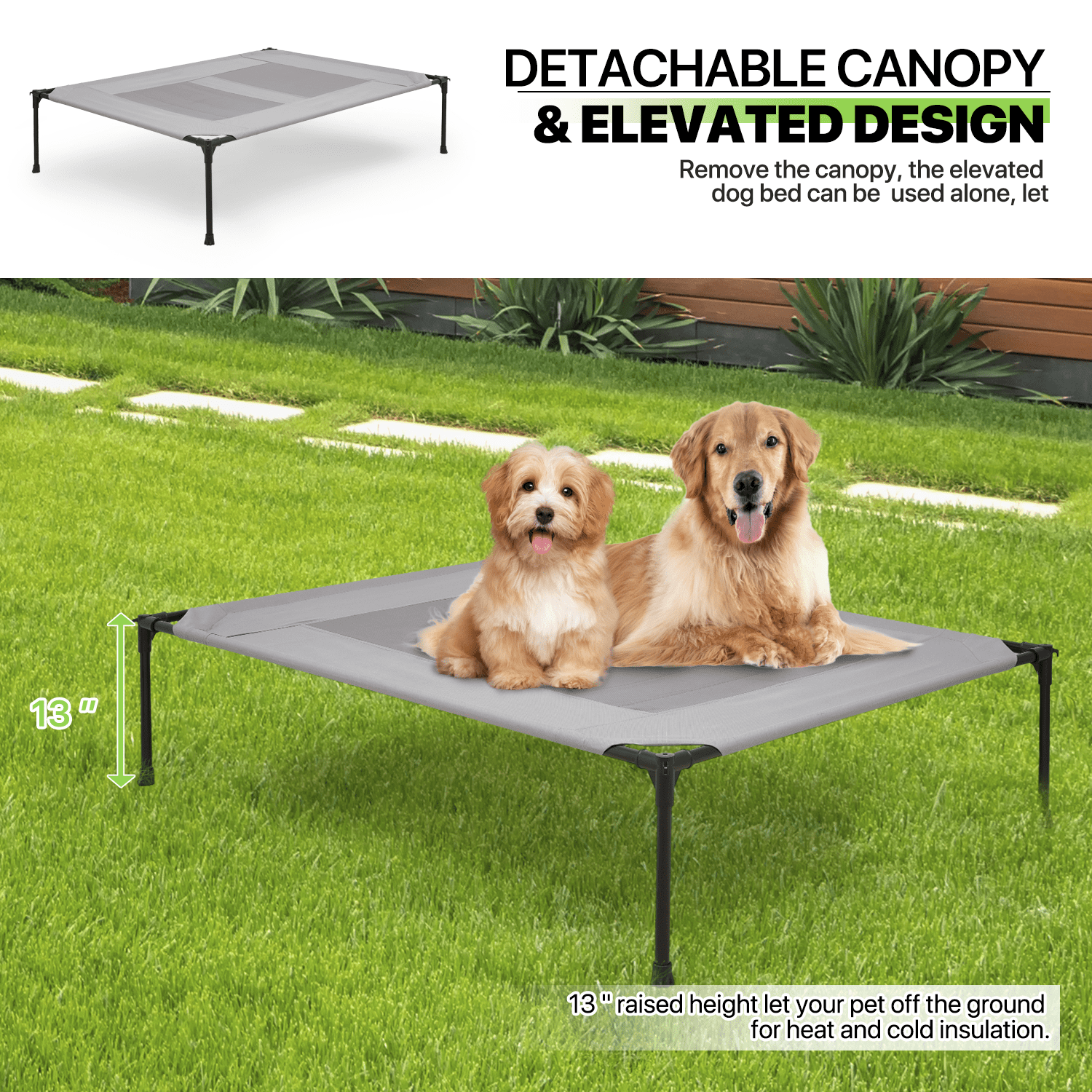 Magshion Outdoor Elevated Dog Bed with Removable Canopy, 55" Large Cooling Raised Pet Cot for Indoor Outdoor, Portable Pet Bed with Waterproof Canopy, Grey