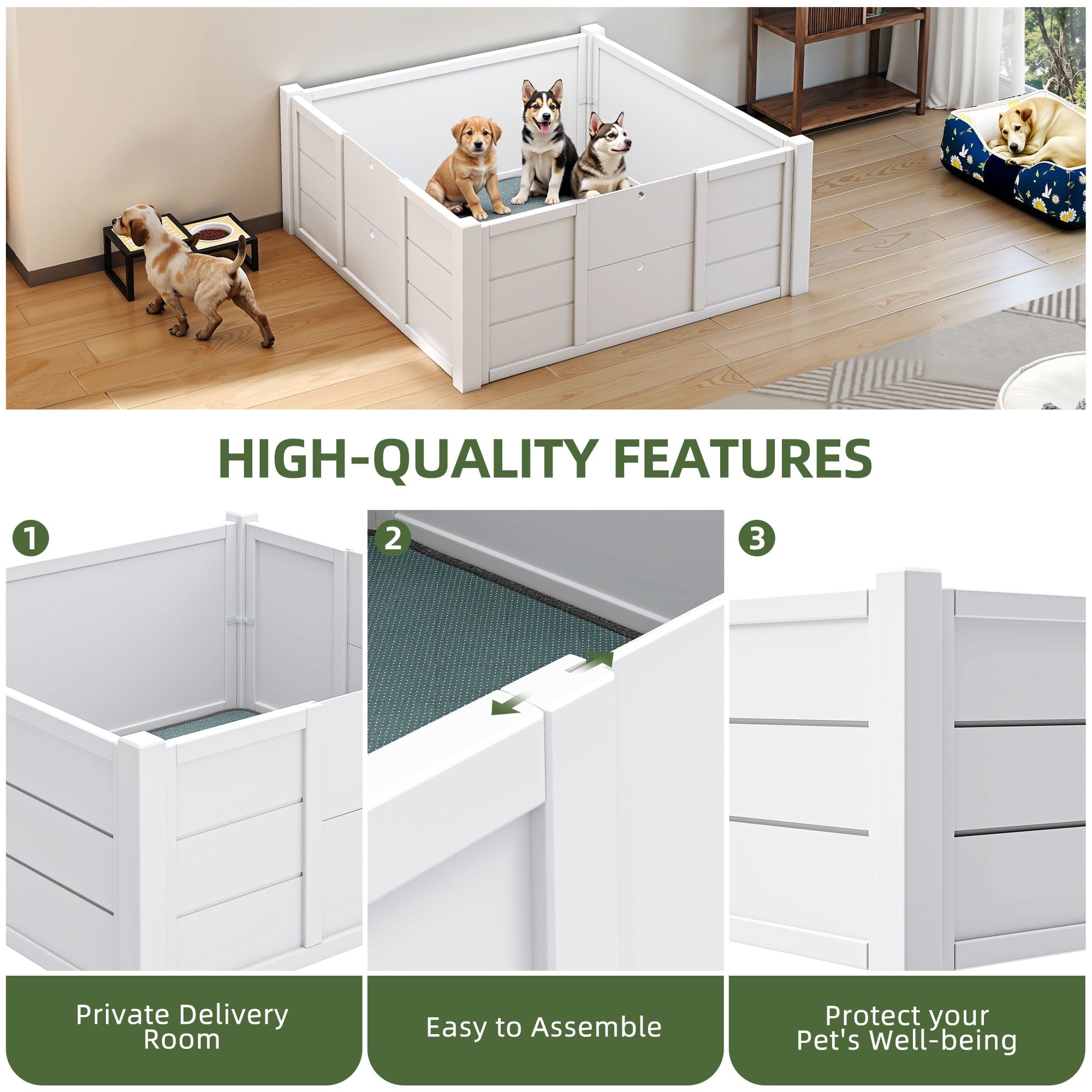 Uforic Whelping Box for Dogs, 39.4" L x 39.4" W Large Dog Bed Birthing Box Indoor with Removable Doors, Washable Pads, Portable Puppy Brooder for Puppies