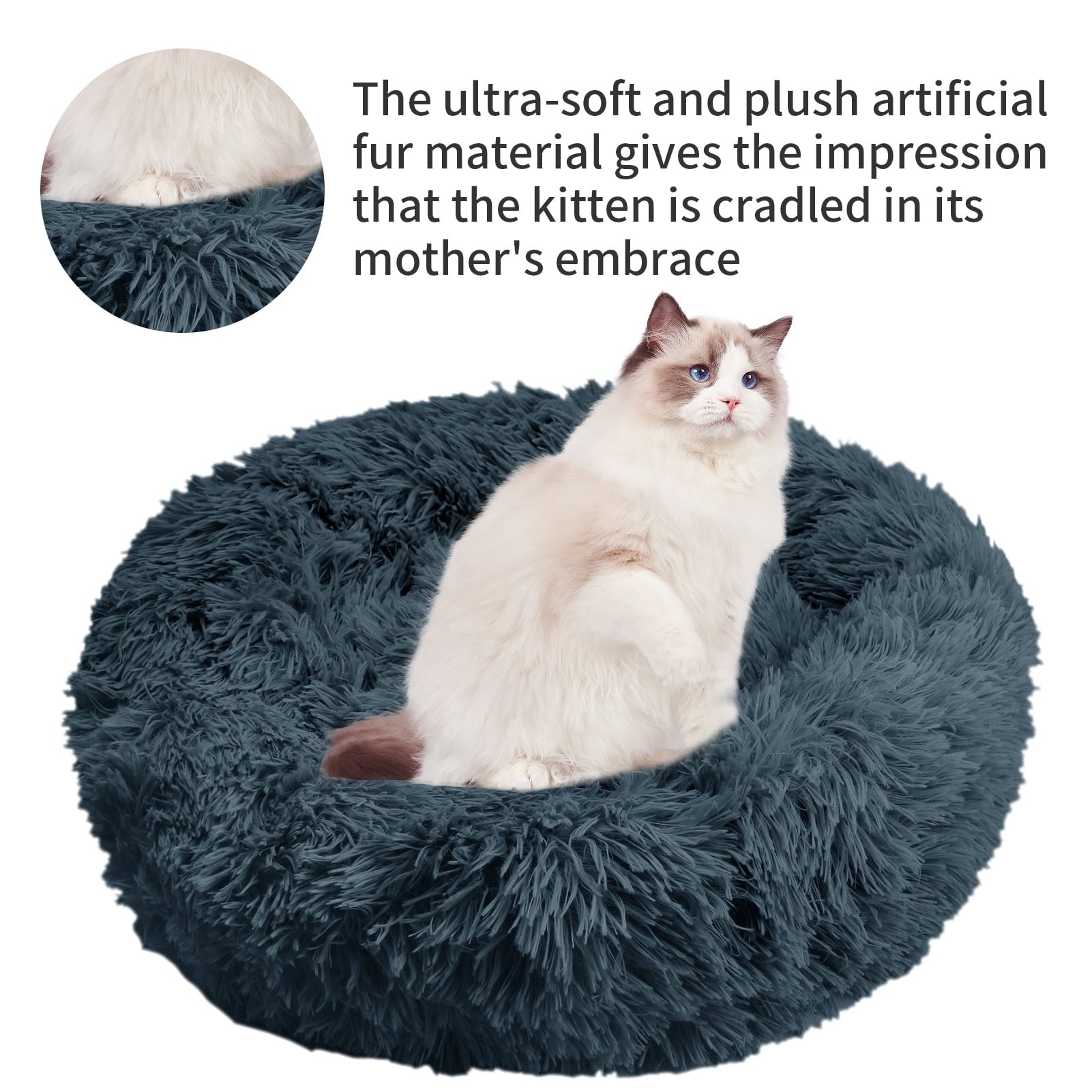 Donut Dog Bed - Anti-Anxiety, Self Warming, Cozy Soft Plush, Machine Washable Round Pet Bed, Ideal for Home & Travel, 20"x 8", Dark Grey