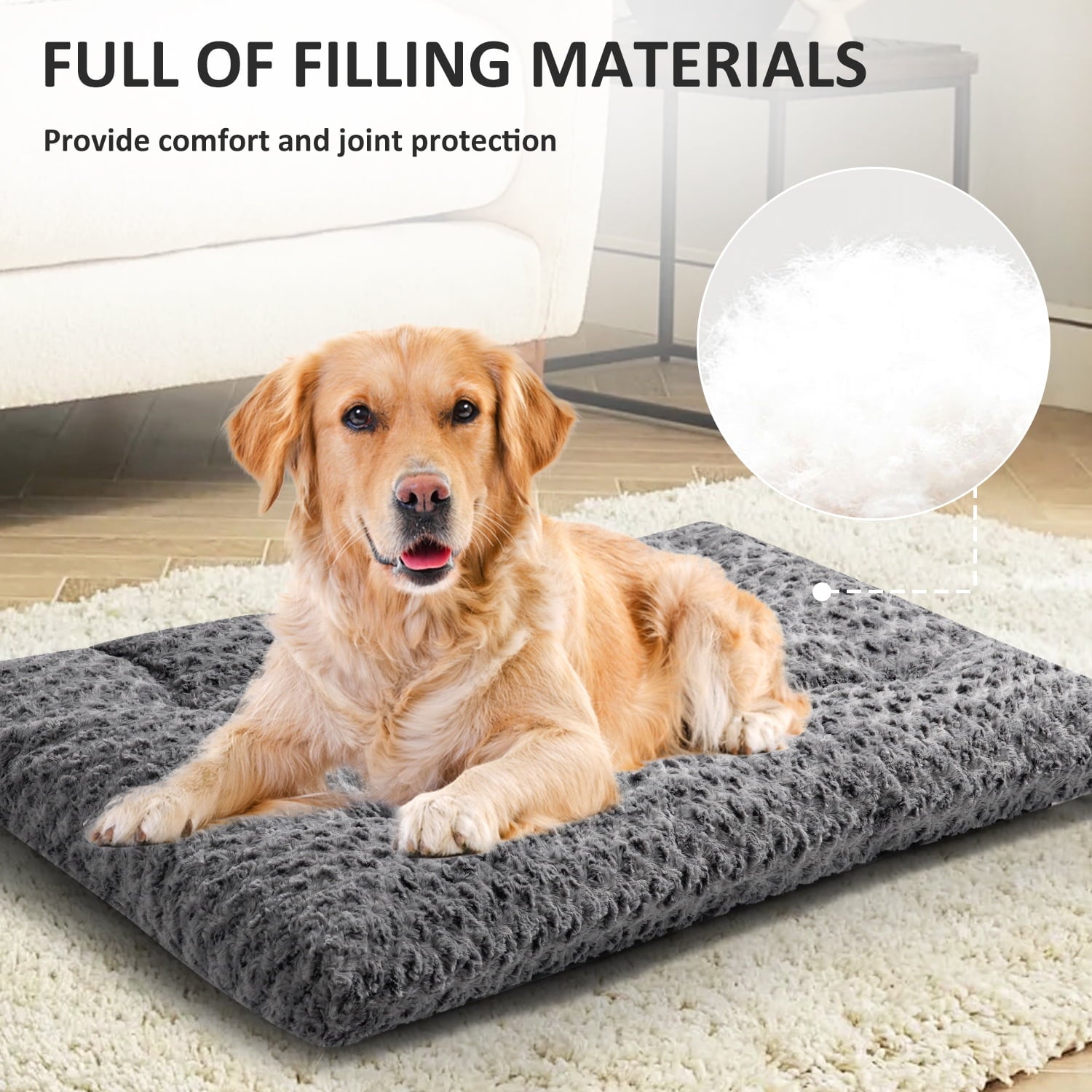 EMONIA Large Dog Bed, Luxury Rose Velvet Pet Mattress, Washable Dog Mattress for Crate, Non Slip Bottom, Suitable for Large, Medium Dogs 36 "x 23", Light Gray
