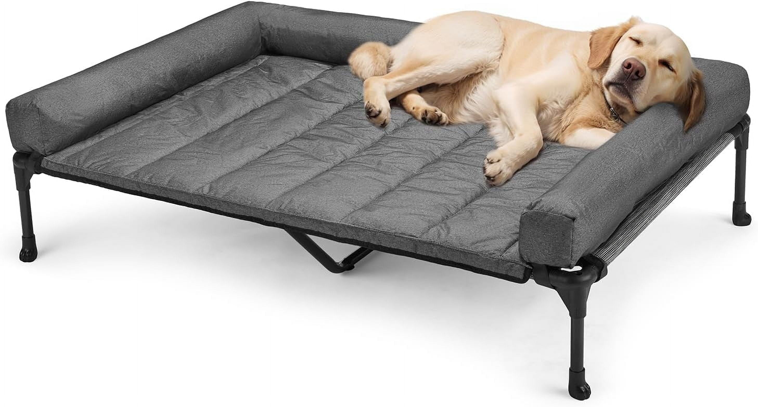 Elevated Dog Bed Add Removable Waterproof Bolster Cushion Mat, Raised Pet Cot with Breathable Teslin Mesh, No-Slip Feet, Dog Sofa Bed for Indoor Outdoor, XLarge, Black Silver