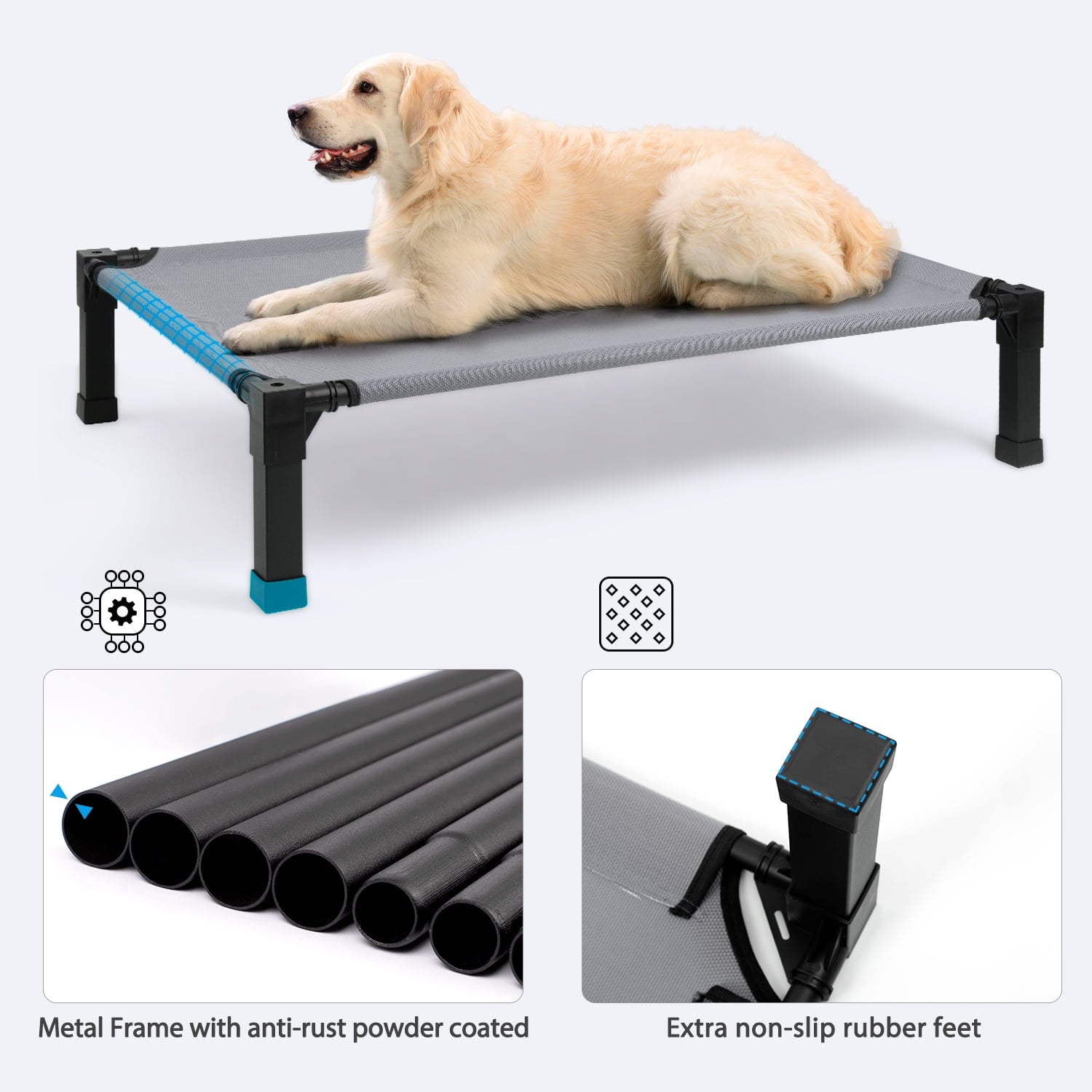 Niubya Cooling Elevated Dog Bed, Portable Raised Dog Cot with Washable Mesh, Medium (42"L x 30"W x 8.4"),HGrey