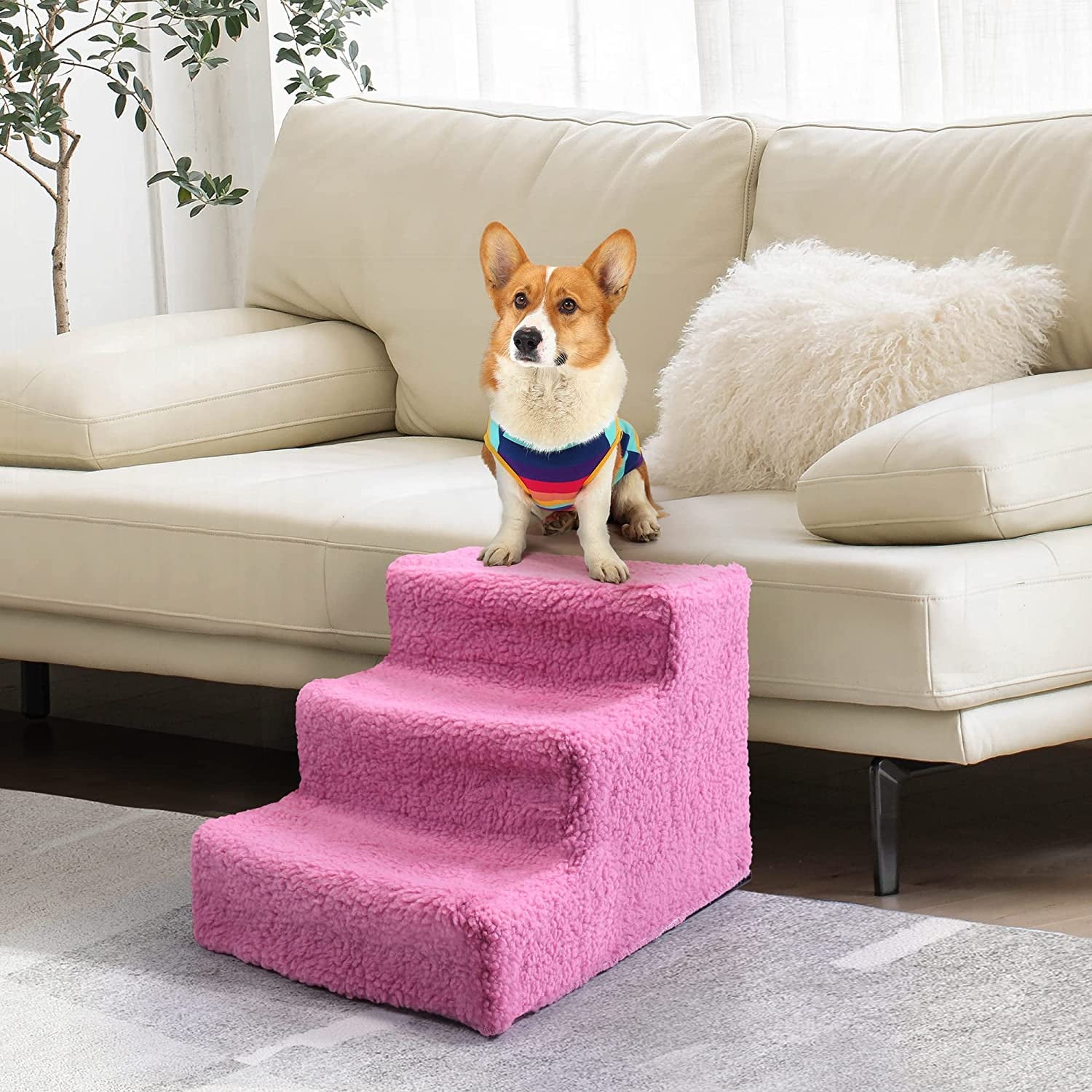 Imerelez Dog Stairs for Small Dogs - 3 Steps Pet Stairs for High Beds and Couch, Non-Slip Folding Dog Steps Portable Pet Stairs for Dog and Cats,3 Step