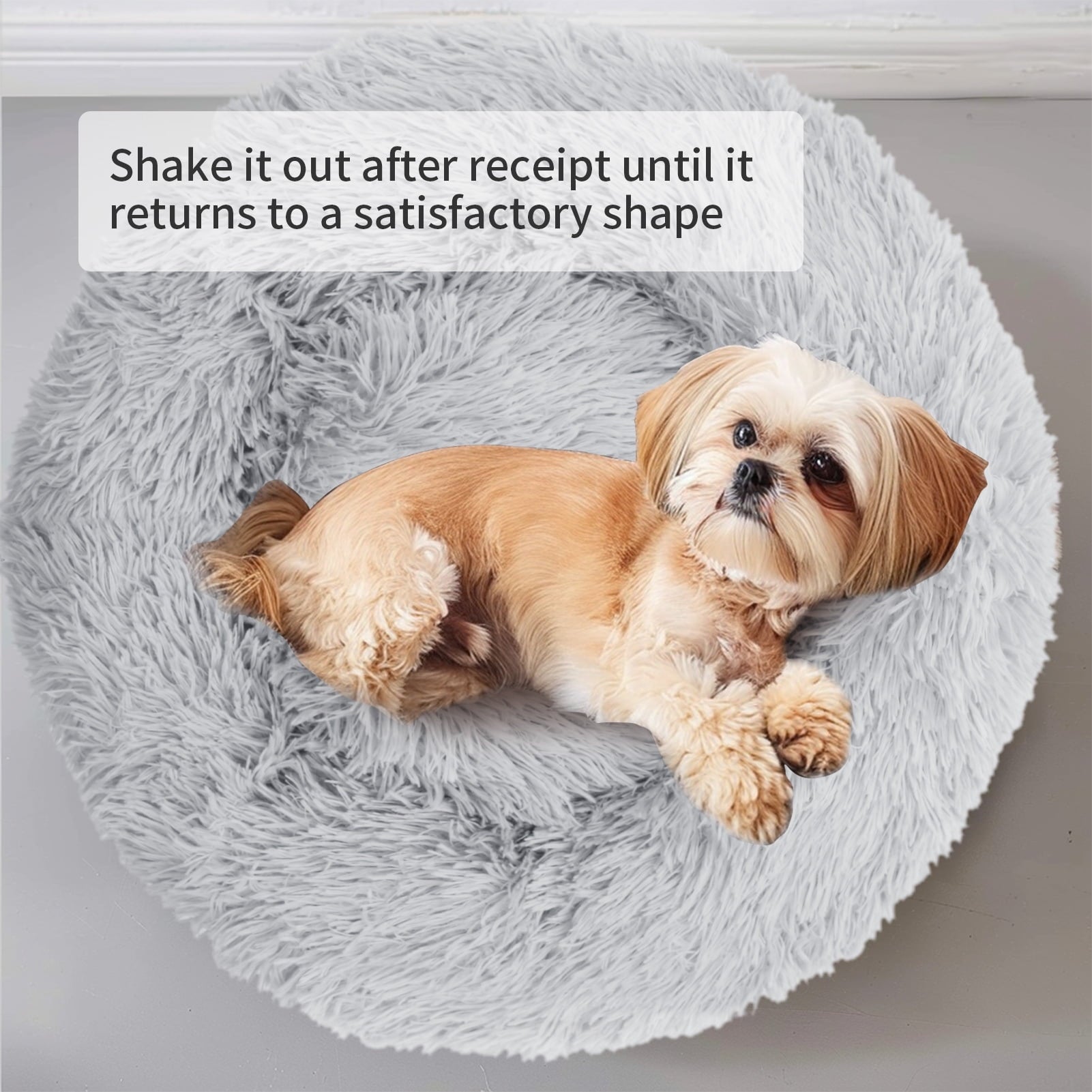 NEWEEN Calming Dog & Cat Bed, Anti-Anxiety Donut Cuddler Warming Cozy Soft Round Bed, Fluffy Faux Fur Plush Cushion Bed for Small Medium Dogs and Cats (20")