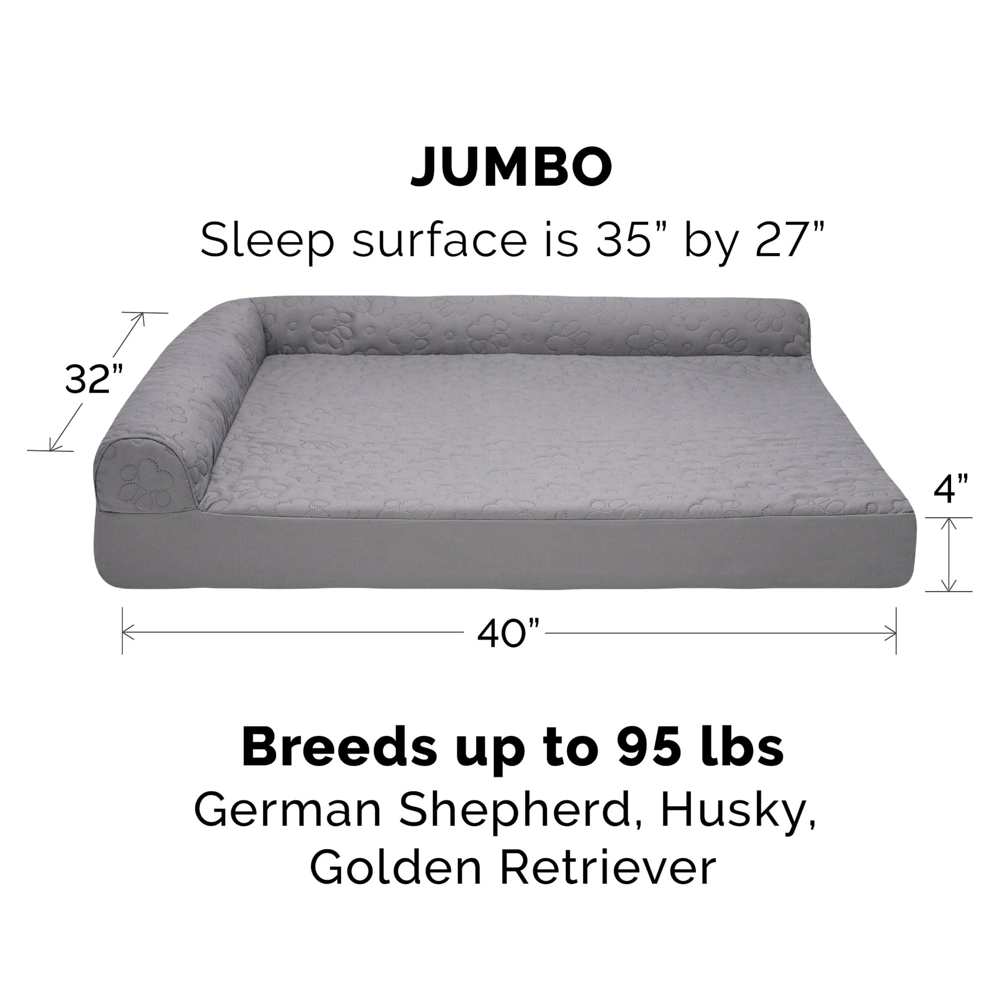 FurHaven Pet Products | Paw-Quilted Deluxe L-Chaise Full Support Solid Orthopedic Sofa Pet Bed for Dogs & Cats - Titanium, Jumbo