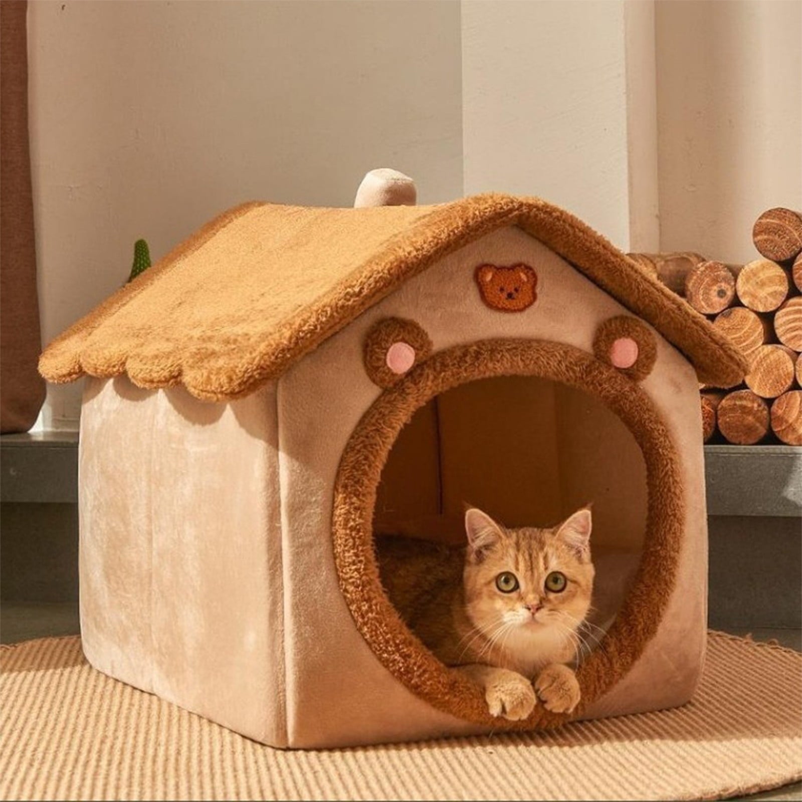 Egmy Dog House, Indoor Foldable Soft Kennel Bed, Warm Cats House Puppy Cave with Cushion, for Small Medium Large Dogs Cats