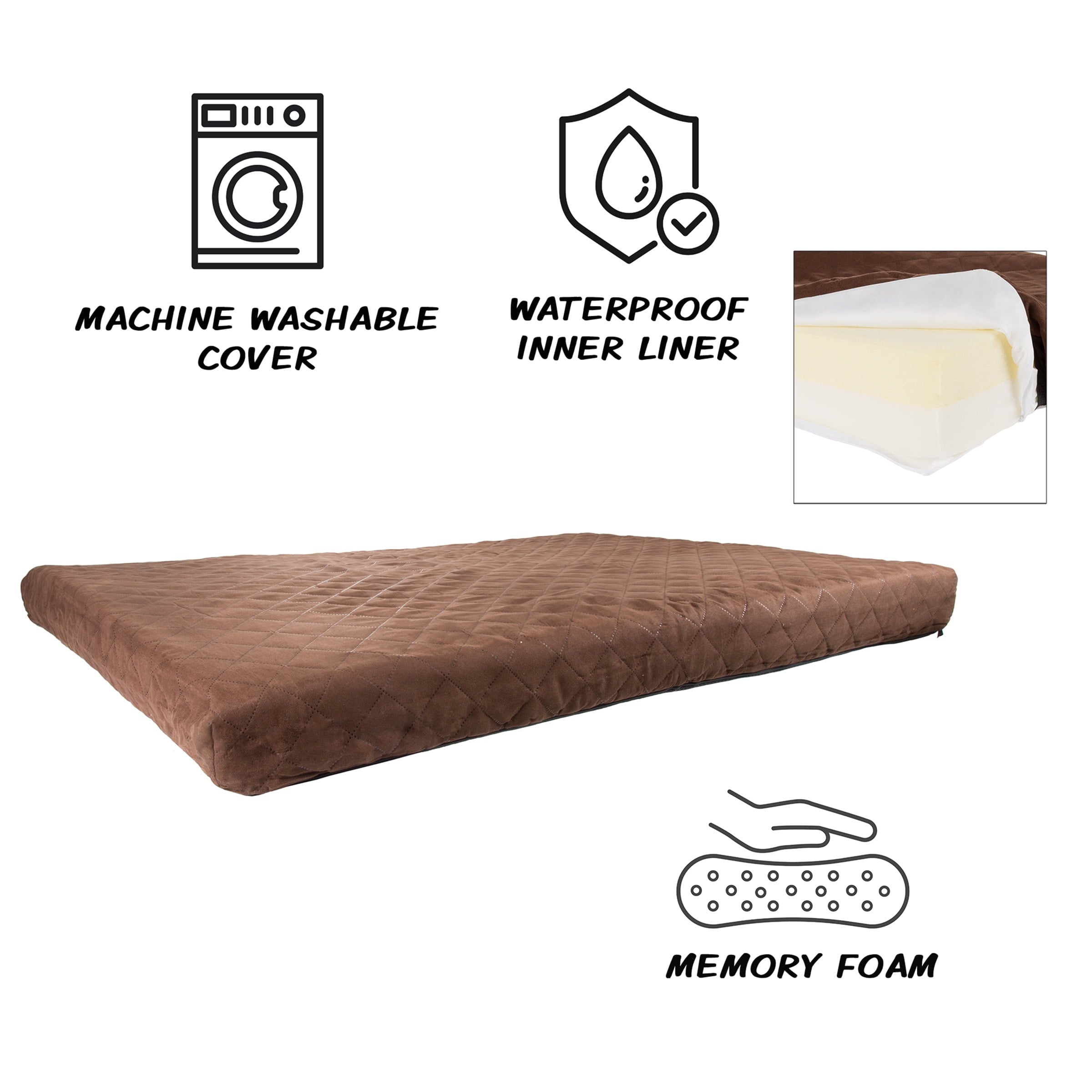 PETMAKER 36in Water-Resistant Dog Bed with Removable Washable Cover (Brown)