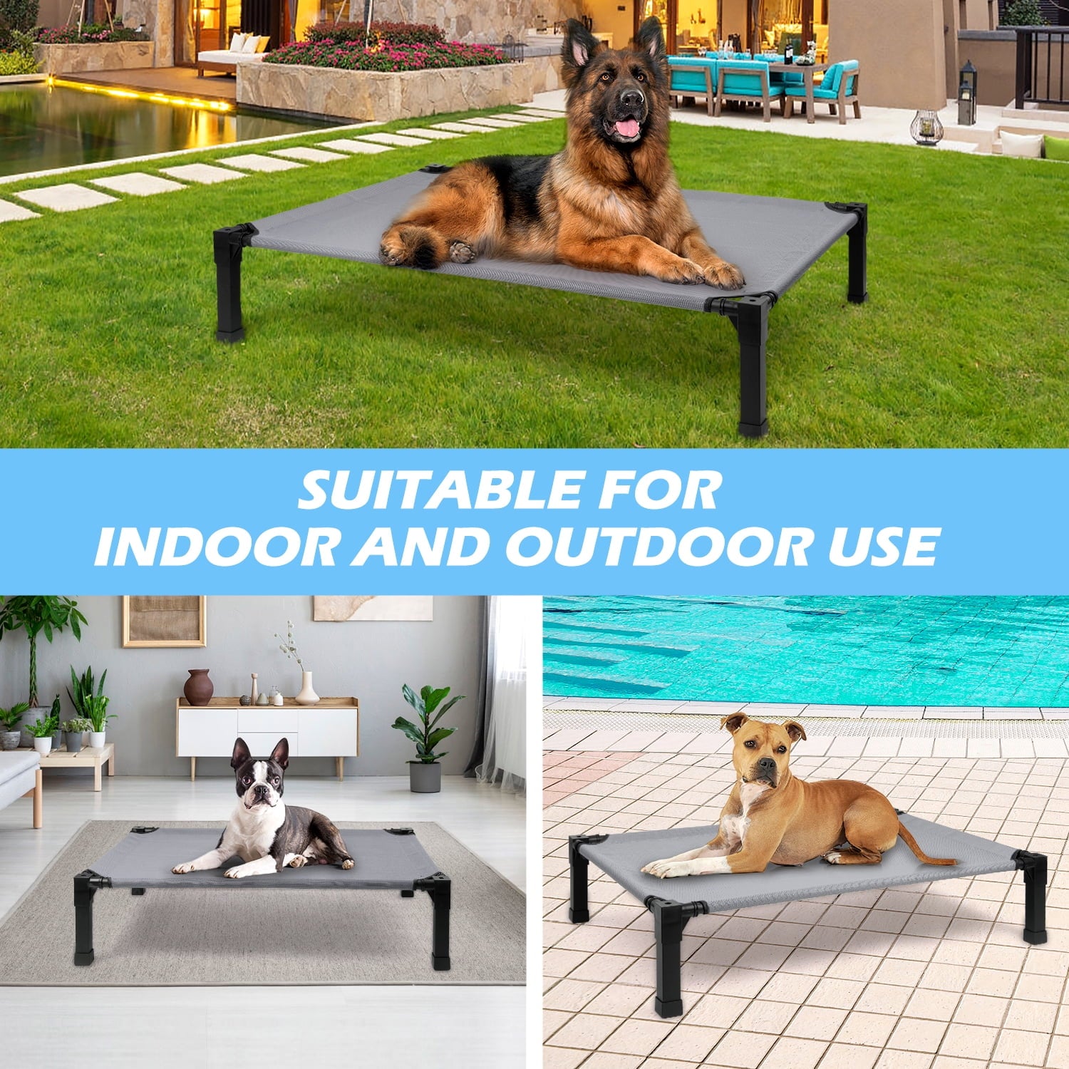 Niubya Cooling Elevated Dog Bed, Portable Raised Dog Cot with Washable Mesh, Medium (42"L x 30"W x 8.4"),HGrey