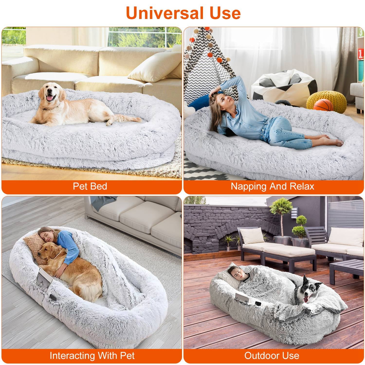 Moclever Human Size Dog Bed Washable Bean Bag Bed for Adults Kids Pets 72.83x47.24x11.81in, Gray