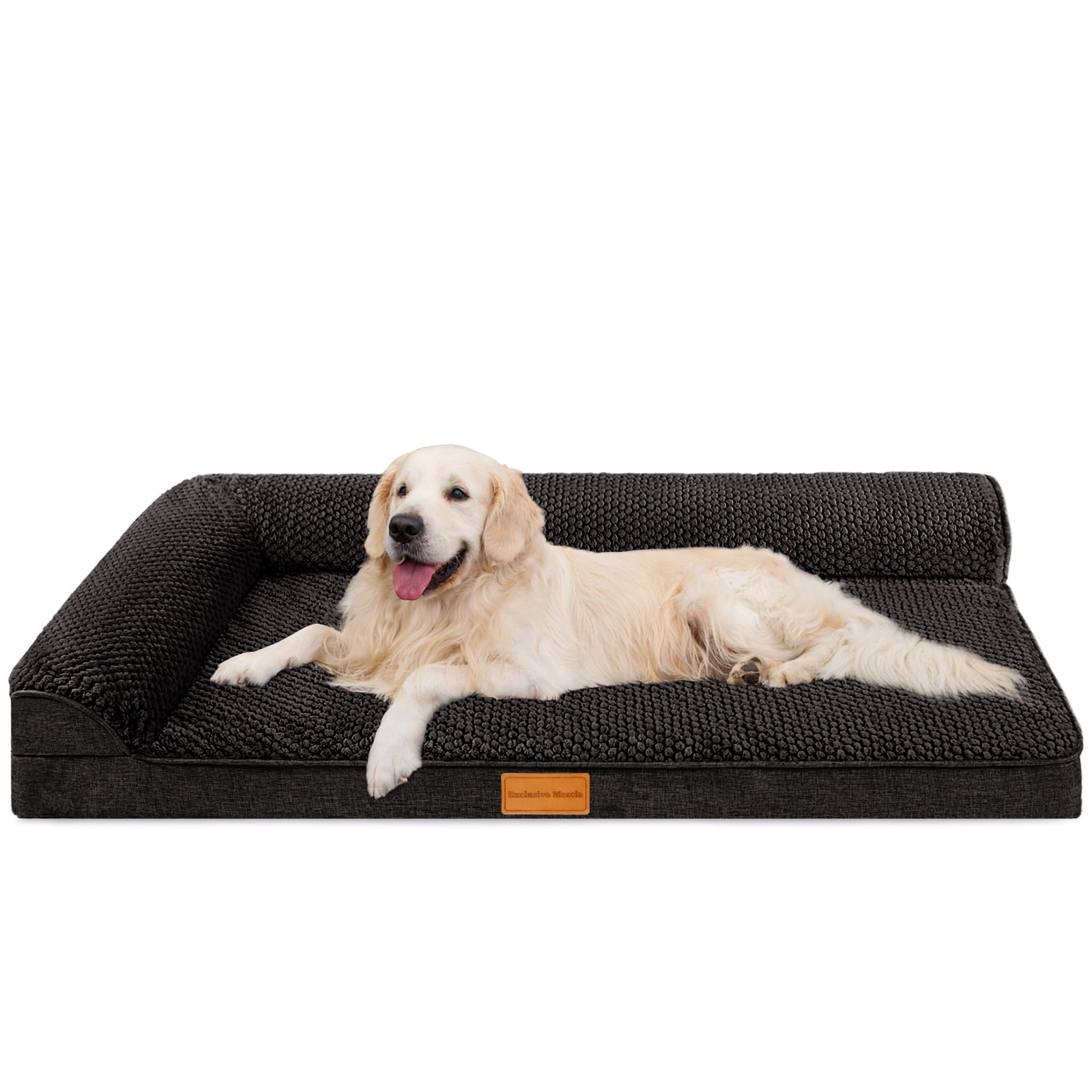 Exclusivo Mezcla Jacquard Orthopedic Pet Bed for Large Dogs, 42"X28" Waterproof L Shaped Dog Bed with Washable Cover, Black