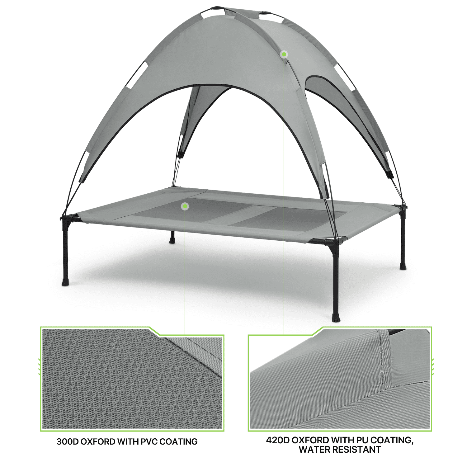 Magshion Outdoor Elevated Dog Bed with Removable Canopy, 55" Large Cooling Raised Pet Cot for Indoor Outdoor, Portable Pet Bed with Waterproof Canopy, Grey