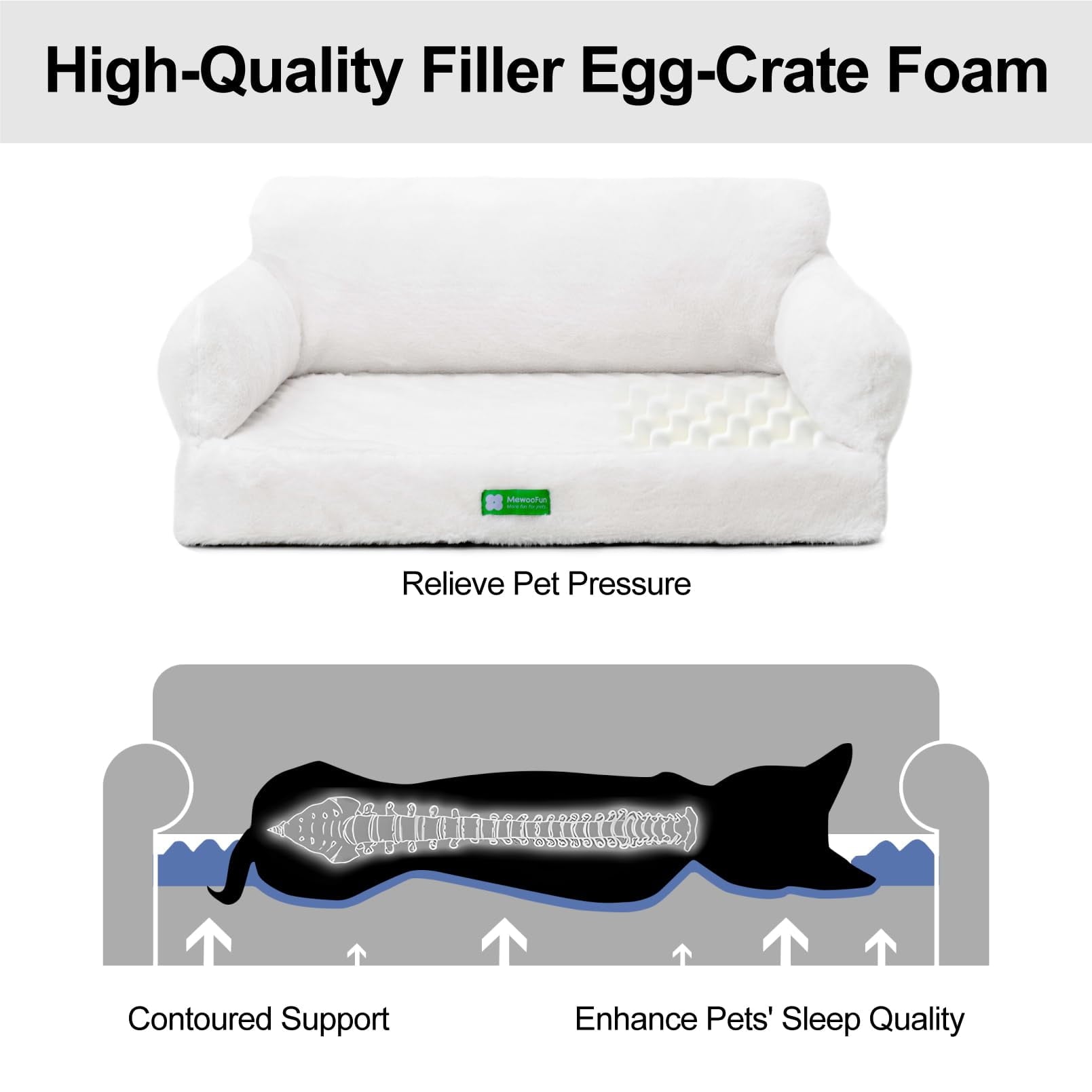 Mewoofun Fashion Cat Sofa Bed Cat Couch,Fluffy Dog Bed for Medium Small Dogs & Cats,with Non-Slip Bottom,White