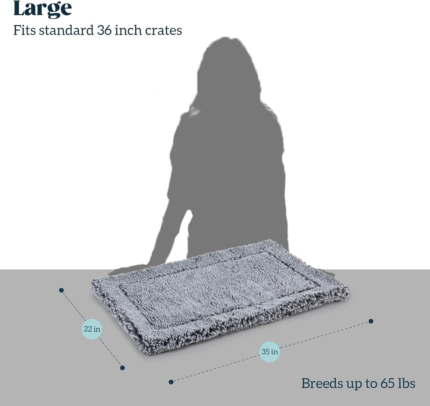 PELZIN Stoutwool Indestructible Dog Bed - Fluffy Chew Proof Dog Crate Pad - Tough Kennel Pad for Aggressive Chewers - Washable, Ideal for Large Breeds & Fits 36-Inch Crate - 35"x22", Charcoal