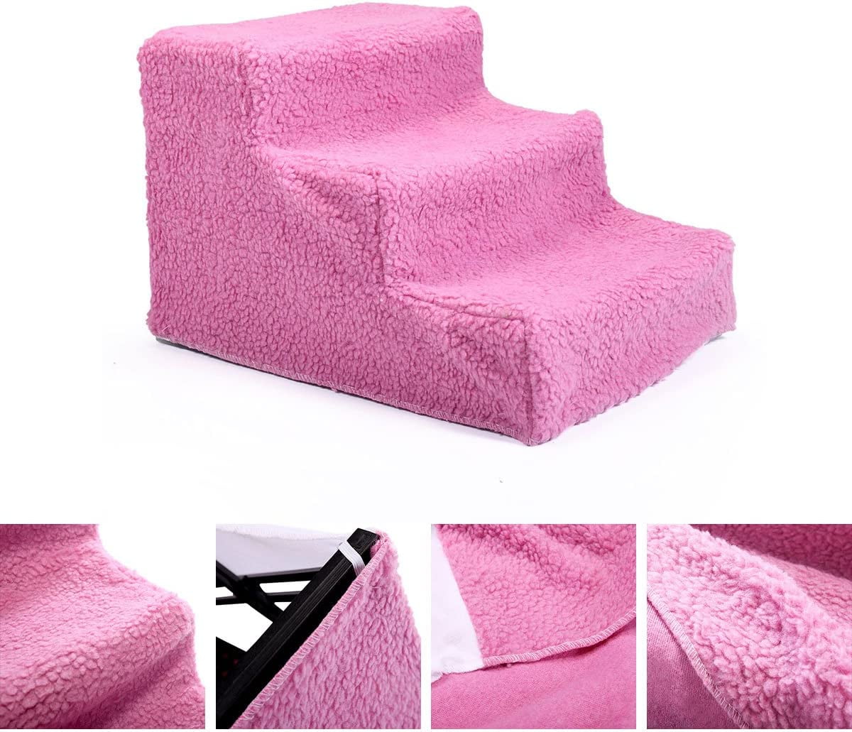 Imerelez Dog Stairs for Small Dogs - 3 Steps Pet Stairs for High Beds and Couch, Non-Slip Folding Dog Steps Portable Pet Stairs for Dog and Cats,3 Step