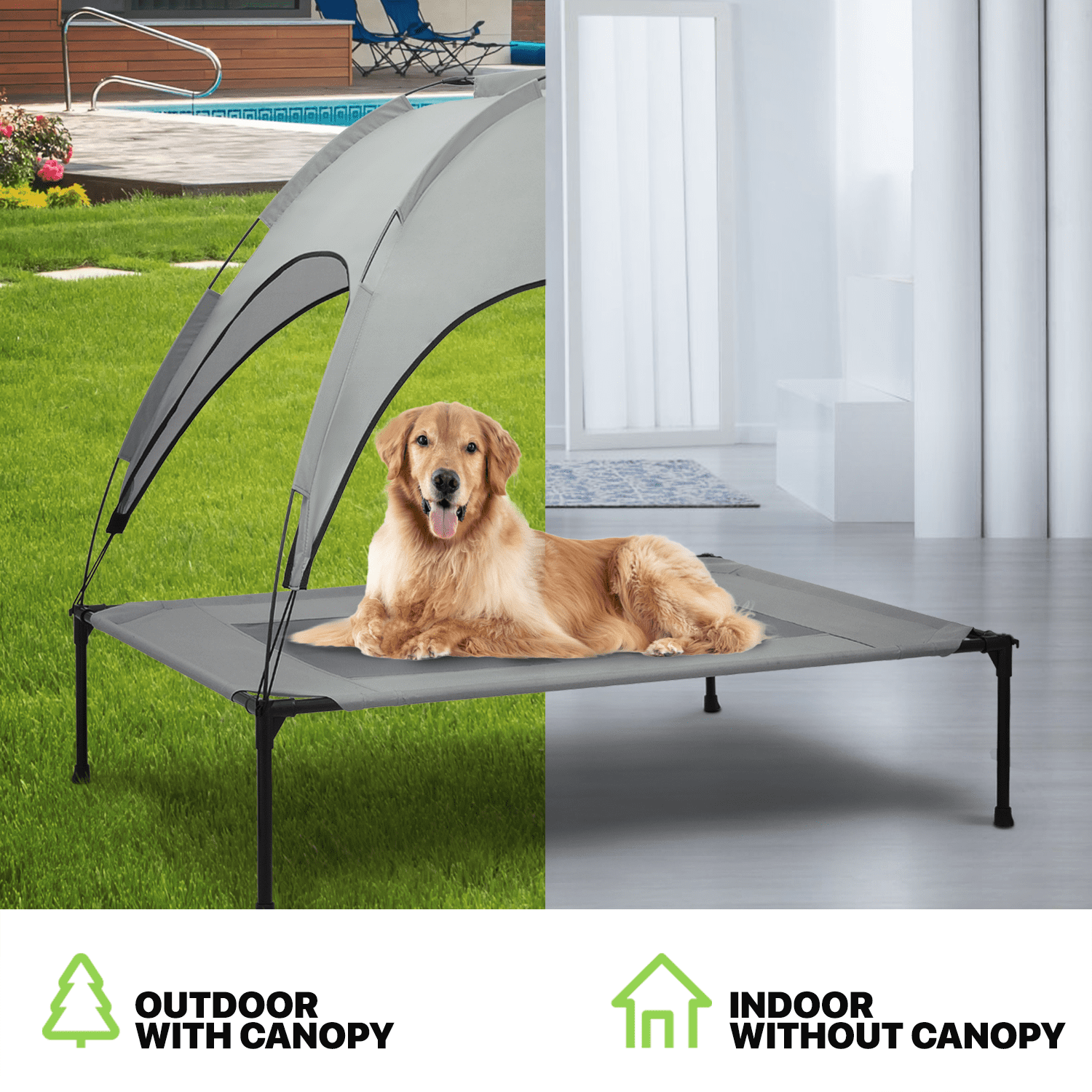Magshion Outdoor Elevated Dog Bed with Removable Canopy, 55" Large Cooling Raised Pet Cot for Indoor Outdoor, Portable Pet Bed with Waterproof Canopy, Grey