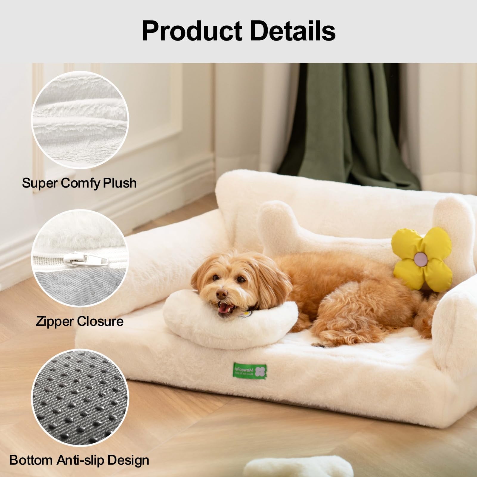 Mewoofun Fashion Cat Sofa Bed Cat Couch,Fluffy Dog Bed for Medium Small Dogs & Cats,with Non-Slip Bottom,White