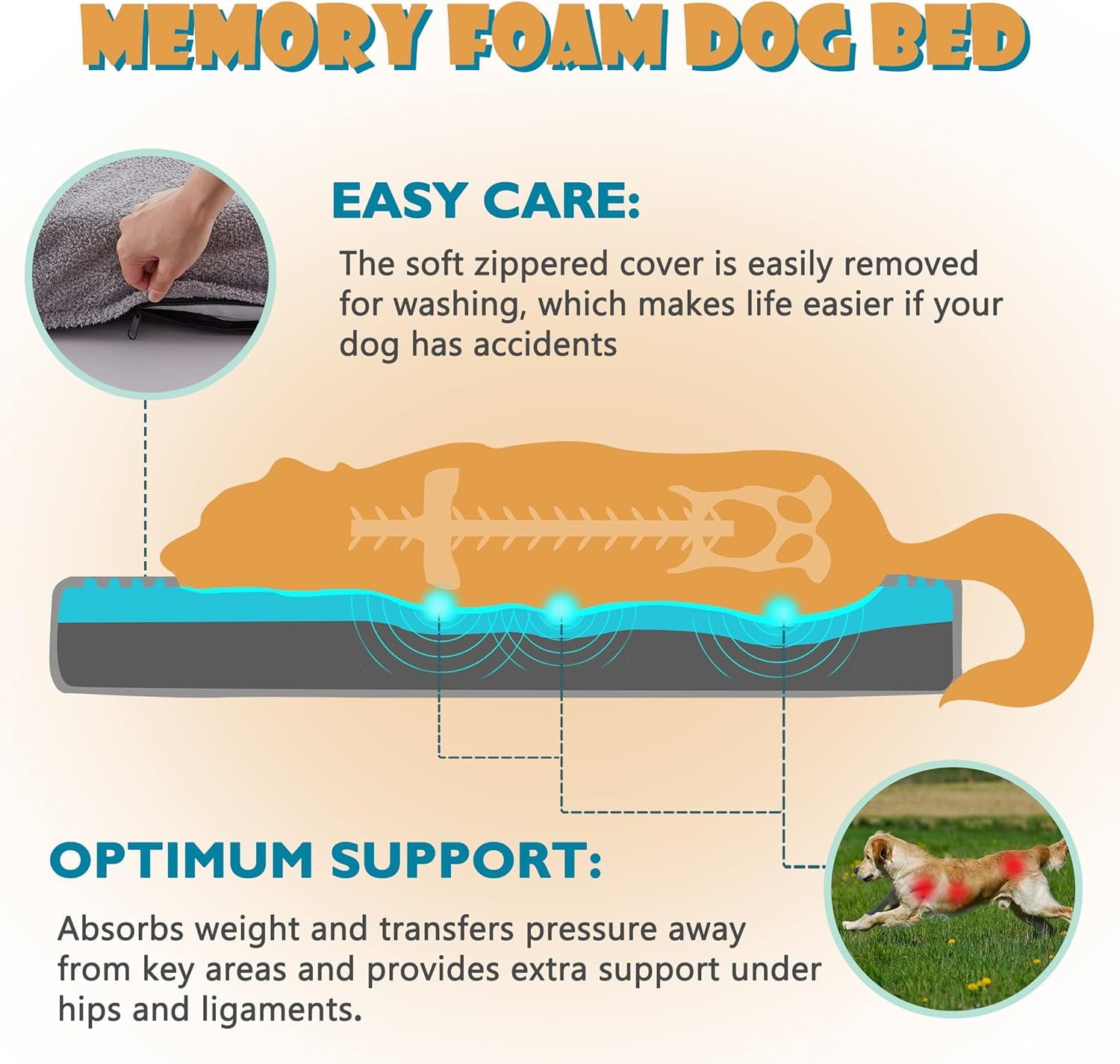 Orthopedic Memory Foam Dog Bed for Large Dogs, Cooling, XL Washable with Waterproof Liner and Gel Memory Foam, Fits up to 110 lbs Pets