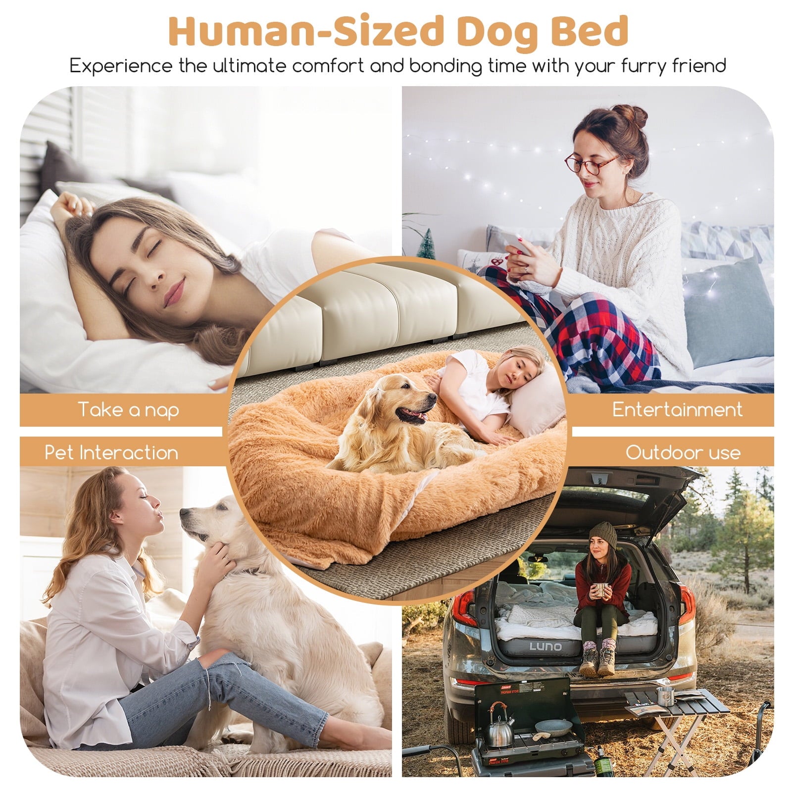 Gymax 68'' x 46'' x 10'' Human Dog Bed Orthopedic Dog Bed w/ Soft Blanket Brown