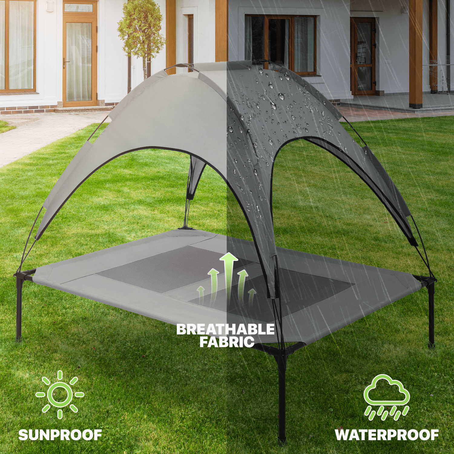 Magshion Outdoor Elevated Dog Bed with Removable Canopy, 55" Large Cooling Raised Pet Cot for Indoor Outdoor, Portable Pet Bed with Waterproof Canopy, Grey