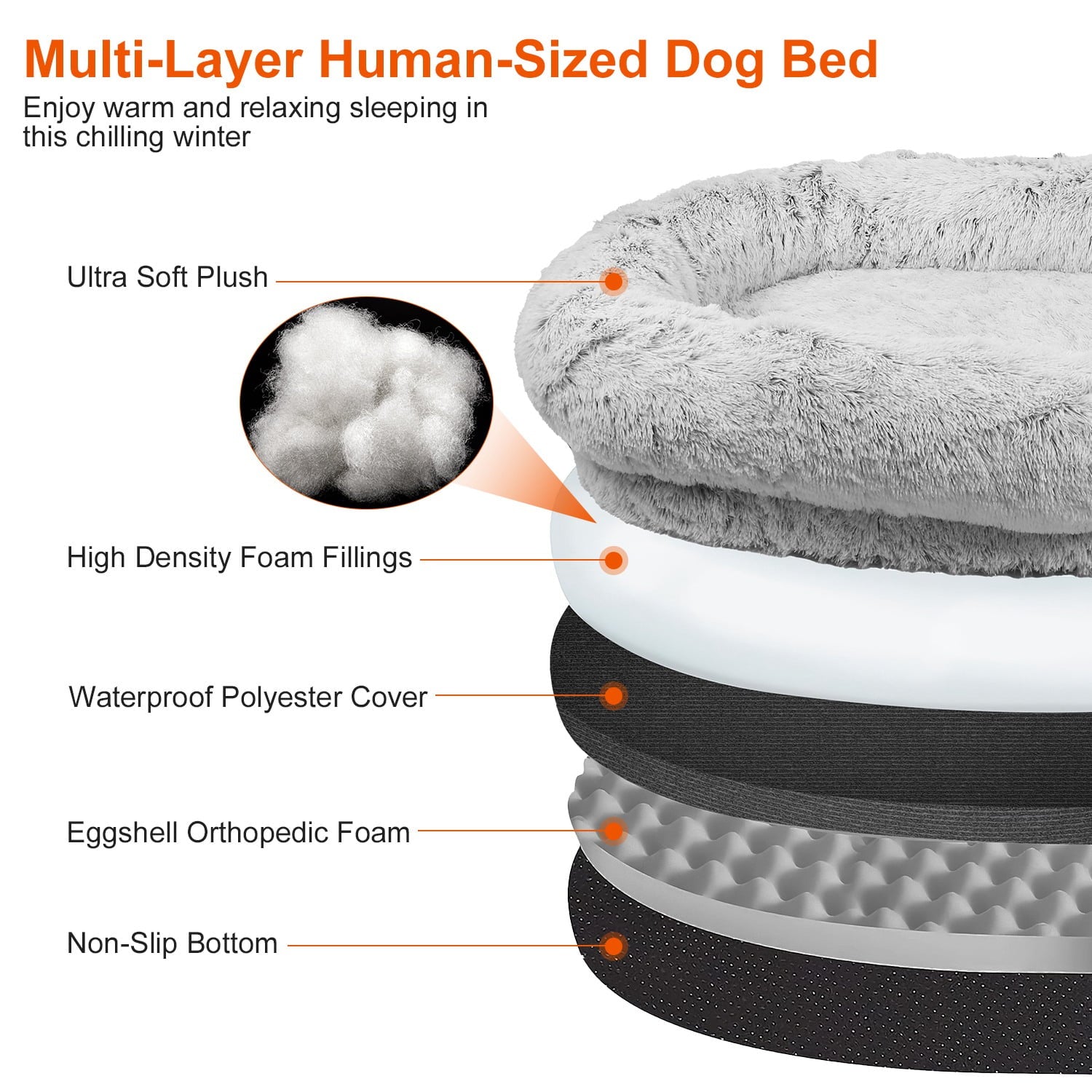Moclever Human Size Dog Bed Washable Bean Bag Bed for Adults Kids Pets 72.83x47.24x11.81in, Gray