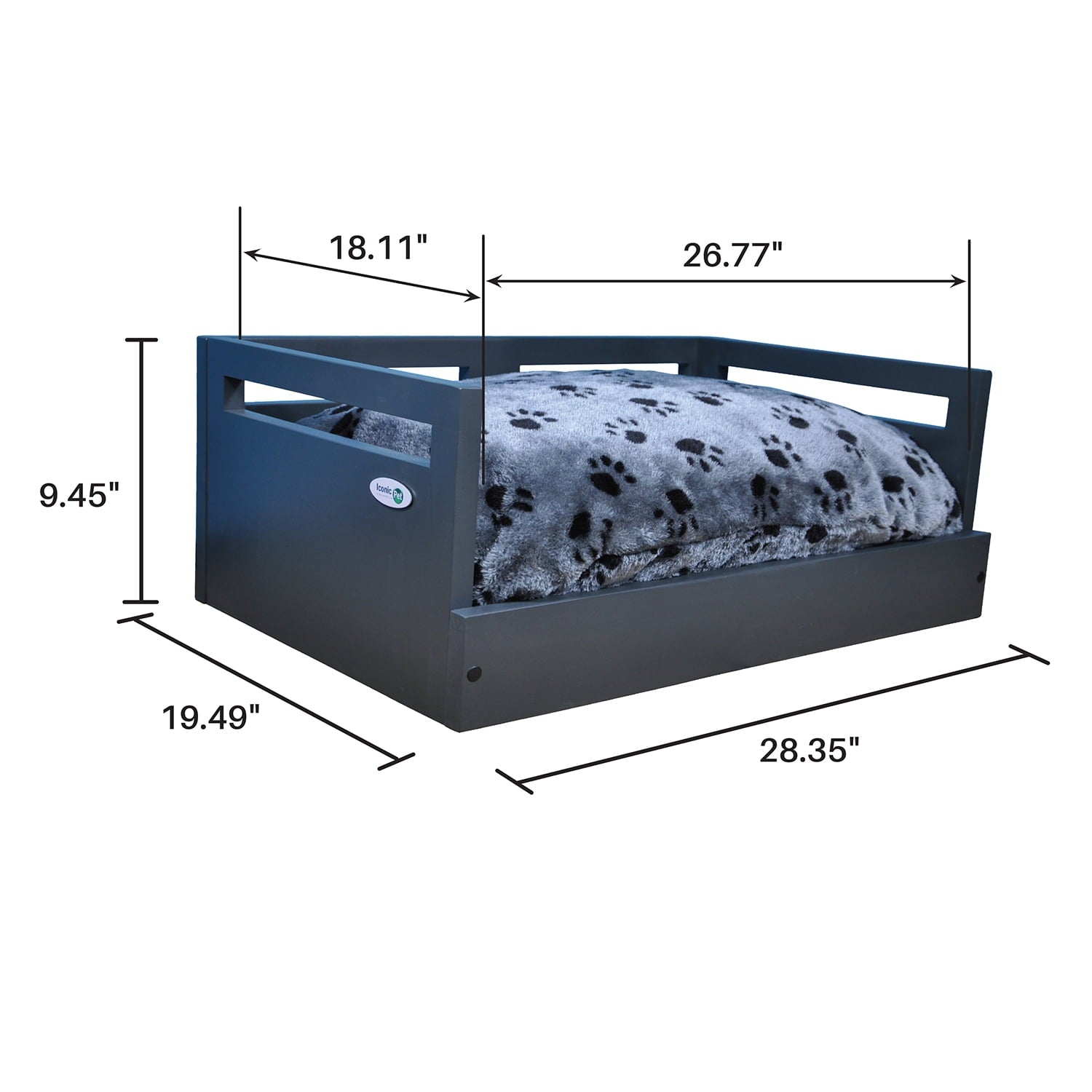 Wooden Pet Bed with Removable Cushion - Charcoal Gray - Medium