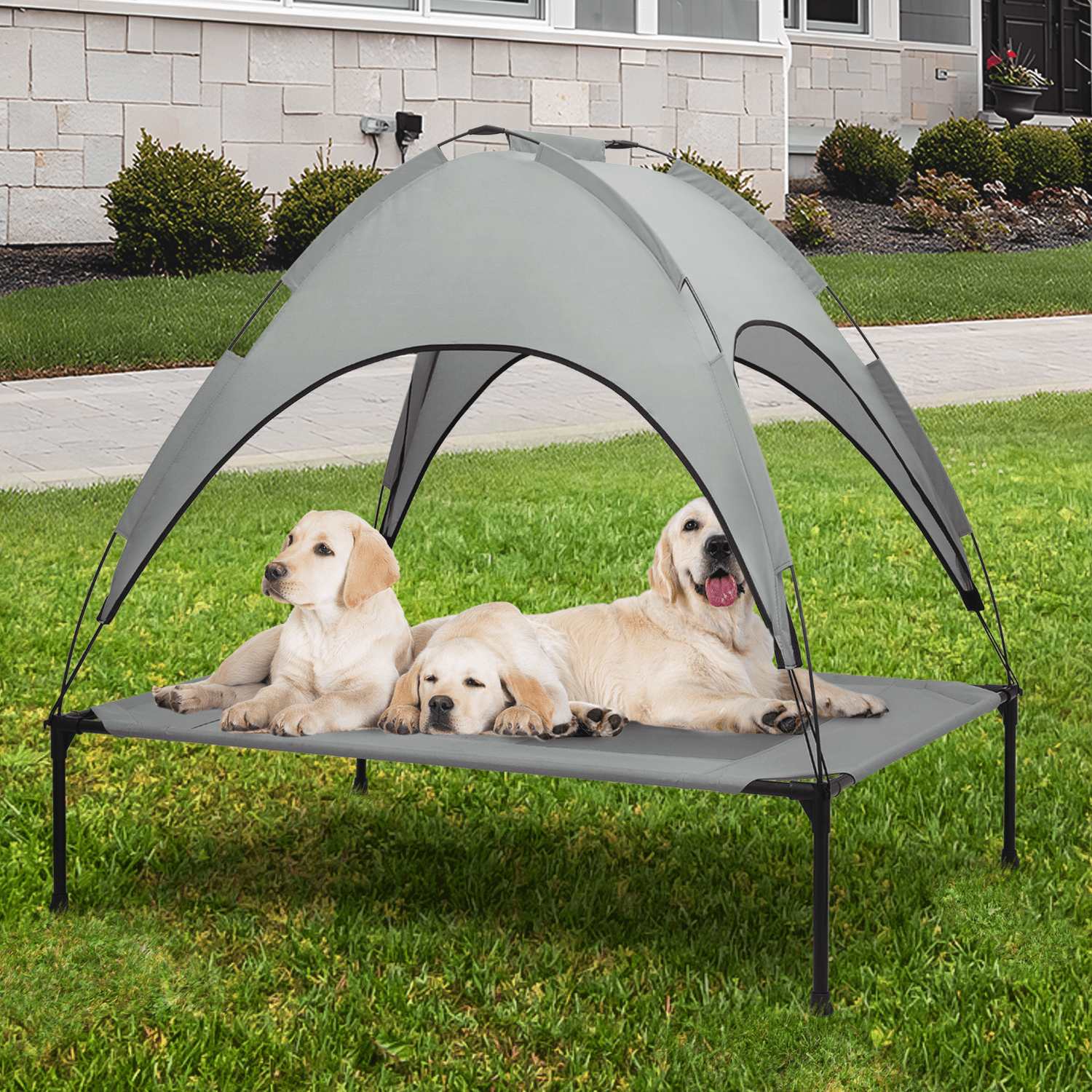 Magshion Outdoor Elevated Dog Bed with Removable Canopy, 55" Large Cooling Raised Pet Cot for Indoor Outdoor, Portable Pet Bed with Waterproof Canopy, Grey