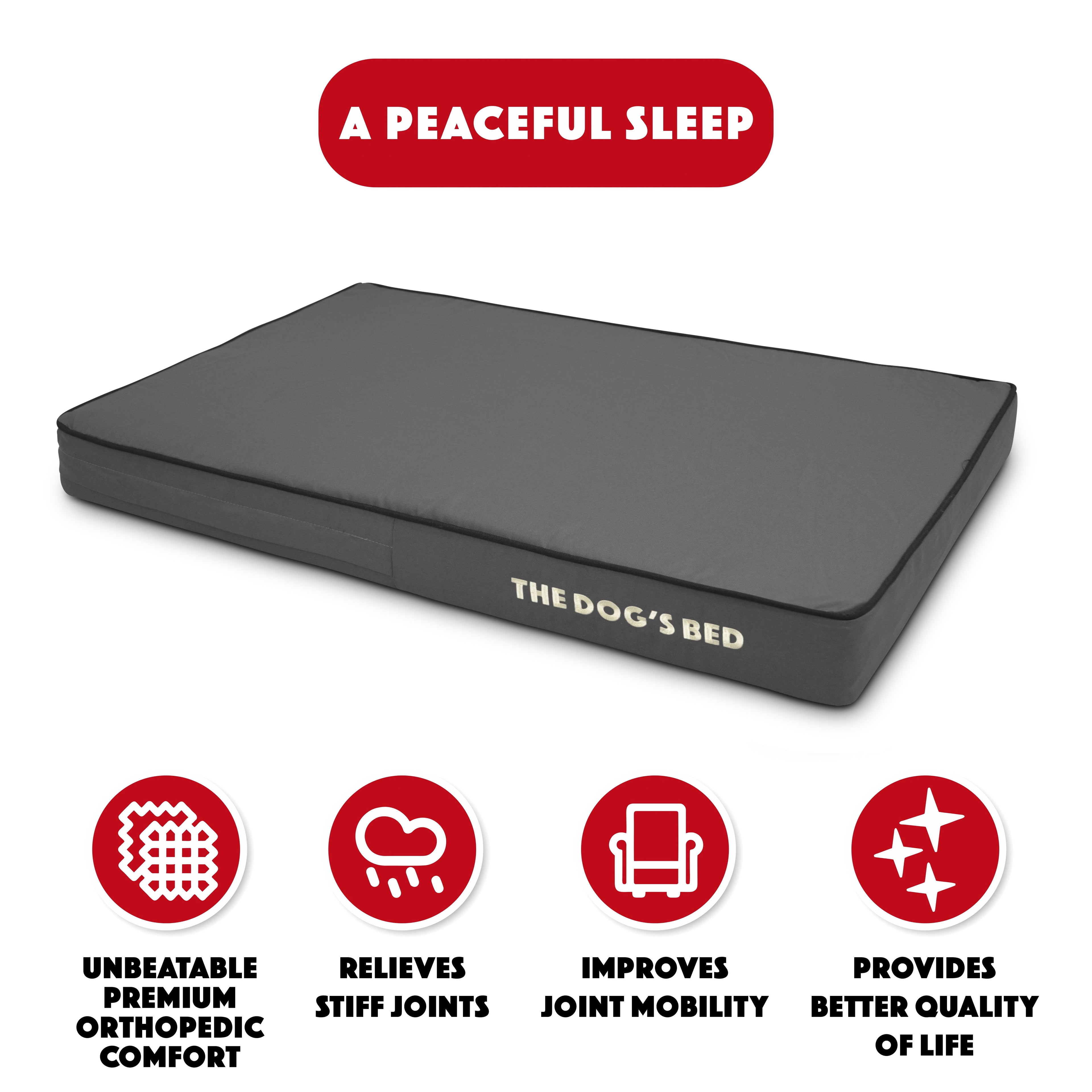 The Dog’s Bed Orthopedic Memory Foam Dog Bed, Medium Grey/Black 34x22, Pain Relief for Arthritis, Hip & Elbow Dysplasia, Post Surgery, Lameness, Supportive, Calming, Waterproof Washable Cover