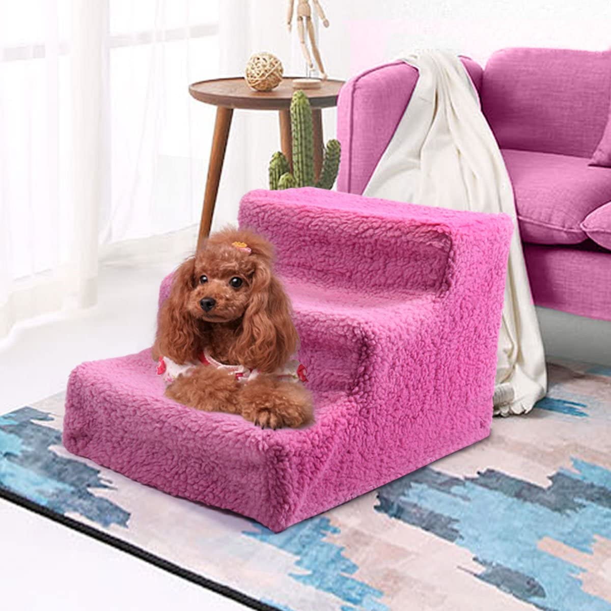 Imerelez Dog Stairs for Small Dogs - 3 Steps Pet Stairs for High Beds and Couch, Non-Slip Folding Dog Steps Portable Pet Stairs for Dog and Cats,3 Step