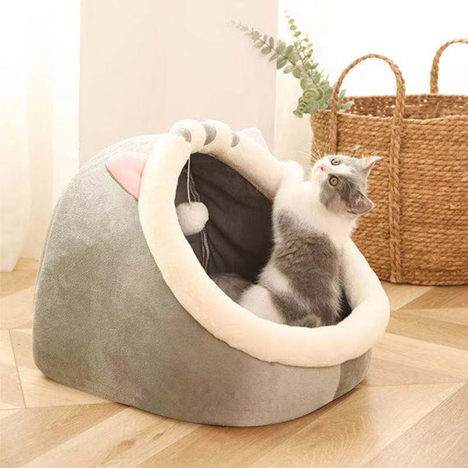 LSLJS Cat Bed, Pet Beds for Cats Cute Cat House with Ears Cozy Cat Cave Beds for Indoor Cats Winter Warm Pet Bed Washable Cat Sleeping Cushion Cotton Pet Sofa On Clearance (15 x 14 x 13 Inch Pink)