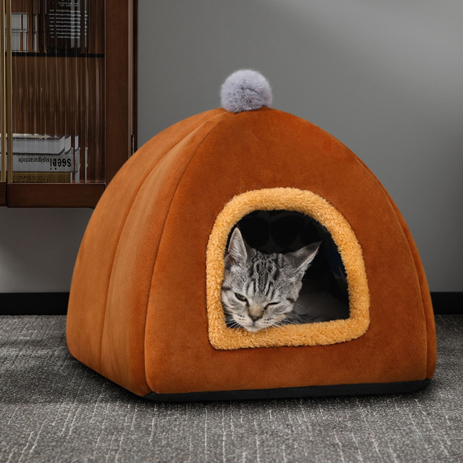 LSLJS Cat Bed, Pet Beds for Cats Cute Cat House with Ears Cozy Cat Cave Beds for Indoor Cats Winter Warm Pet Bed Washable Cat Sleeping Cushion Cotton Pet Sofa On Clearance (15 x 14 x 13 Inch Pink)