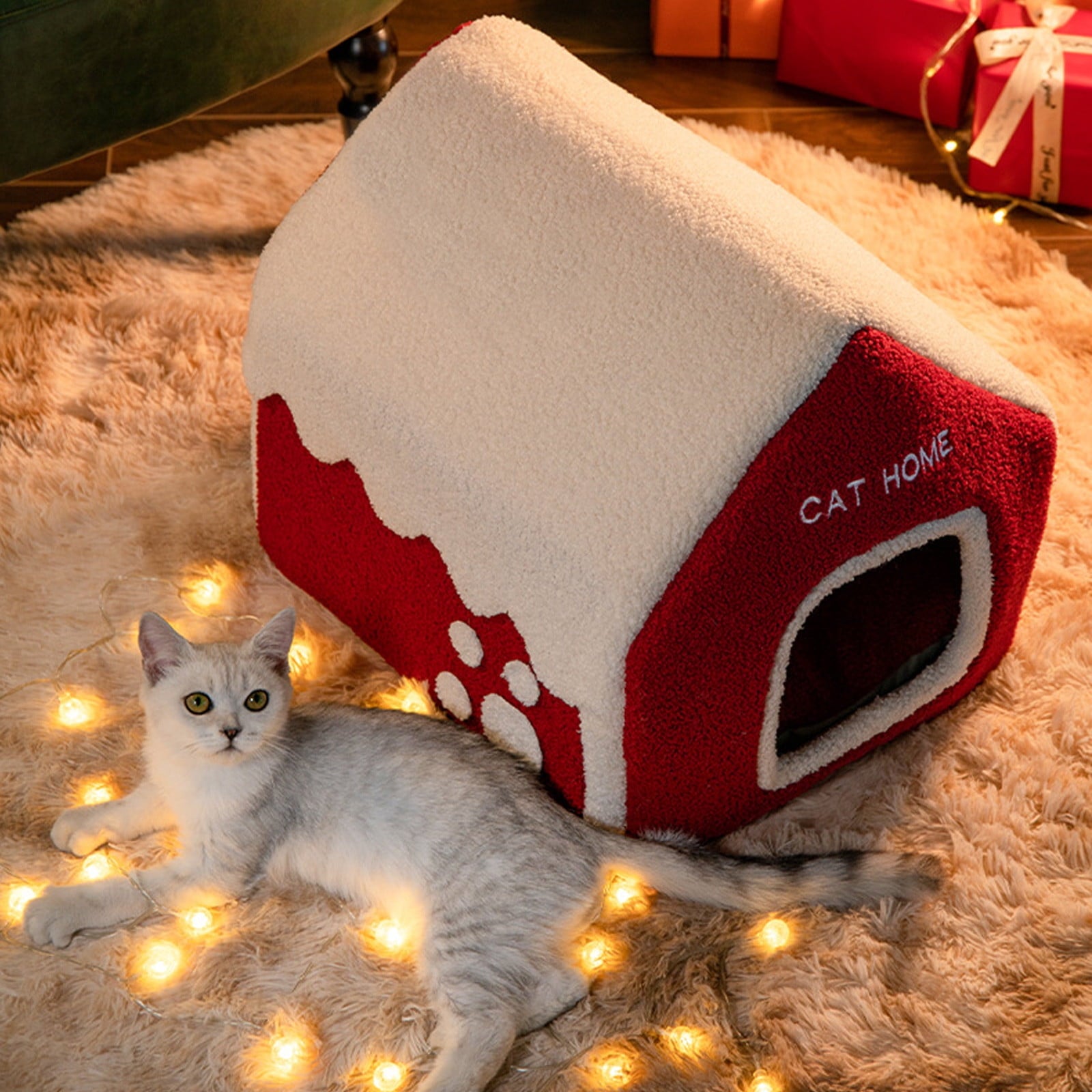 LSLJS Cat Bed, Pet Beds for Cats Cute Cat House with Ears Cozy Cat Cave Beds for Indoor Cats Winter Warm Pet Bed Washable Cat Sleeping Cushion Cotton Pet Sofa On Clearance (15 x 14 x 13 Inch Pink)