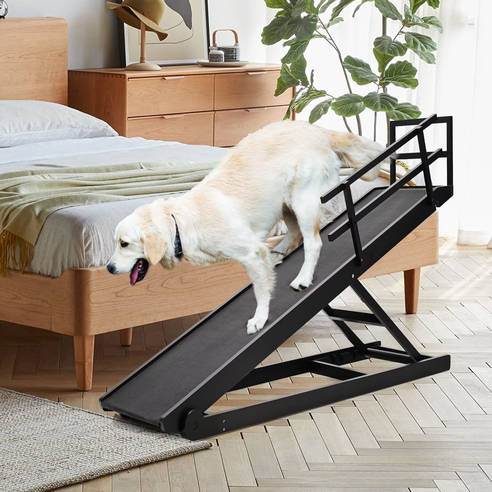 MOPHOTO 39"L x 18"W Wooden Pet Ramp for Dogs, Folding Pets Ramp with Non-Slip Carpet, 4 Height Adjustable, Supports up to 200 lbs, Bed Pet Ramp