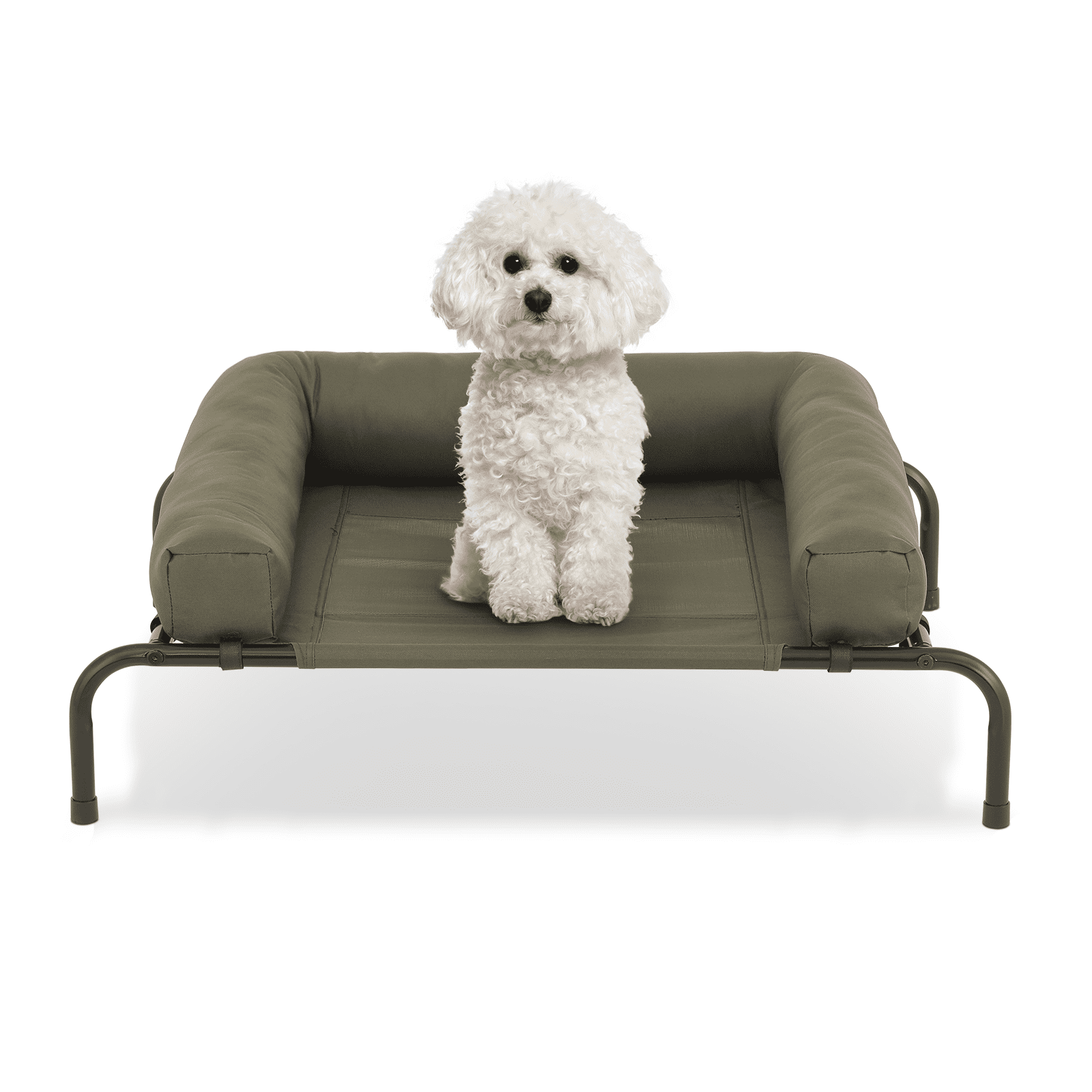 Magshion Cooling Elevated Dog Bed with Pillows, 35.5" Portable Washable Raised Dog Cot with No-Slip Rubber Feet for Indoor & Outdoor Use, Small, Dark Green