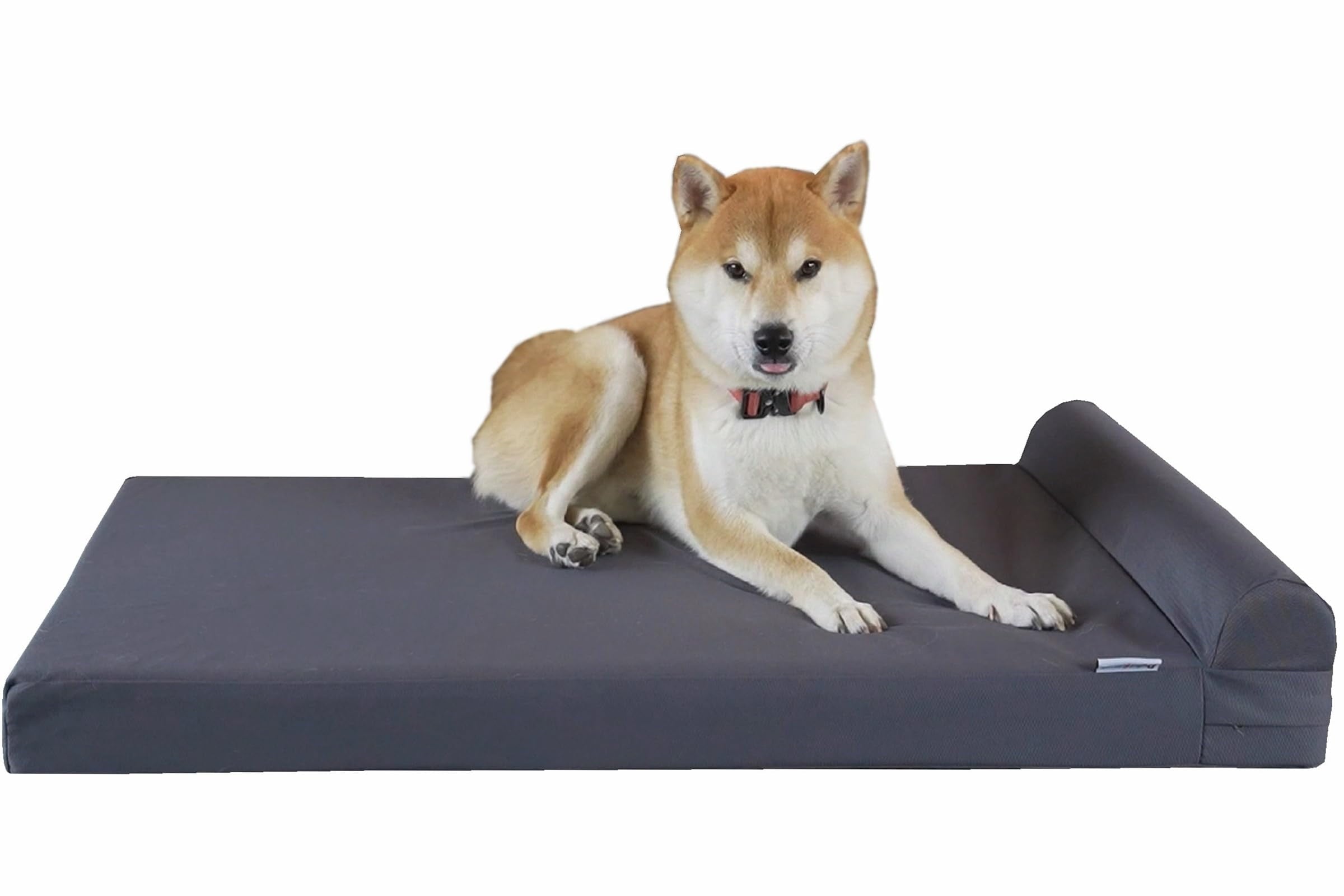 Orthopedic Headrest Dog Bed, Large Grey Linen 42x28, Memory Foam Platform, Pain Relief for Arthritis, Hip & Elbow Dysplasia, Post Surgery, Lameness, Supportive, Calming, Waterproof Washable Cover