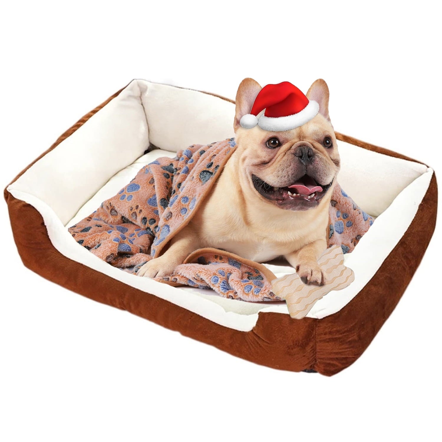 PayUSD Dog Beds for Small Dogs with Dog Blanket & Plush Bone Washable Calming Cat Bed Pet Bed