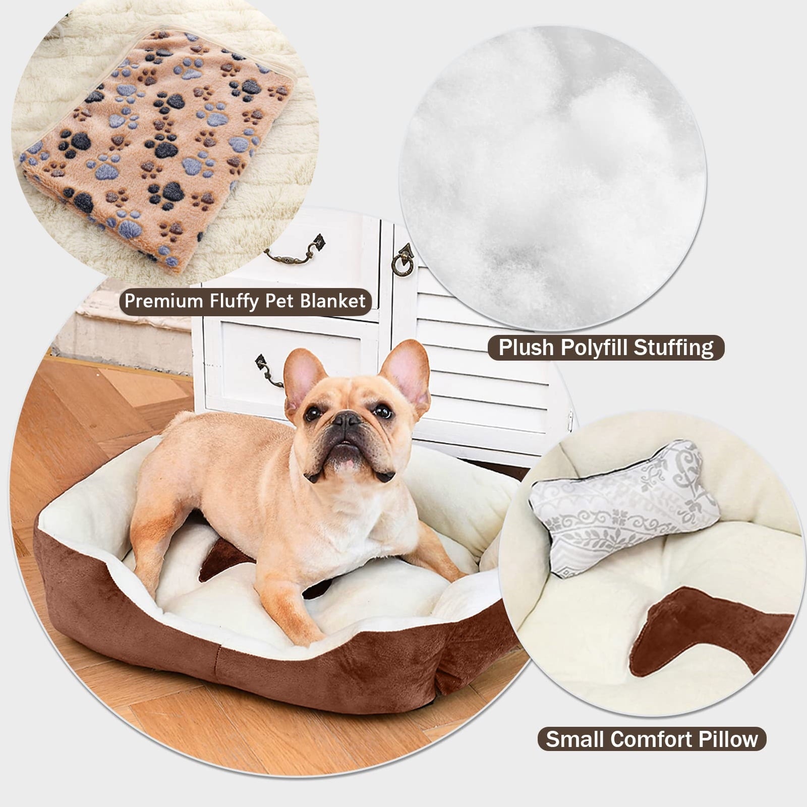 PayUSD Dog Beds for Small Dogs with Dog Blanket & Plush Bone Washable Calming Cat Bed Pet Bed