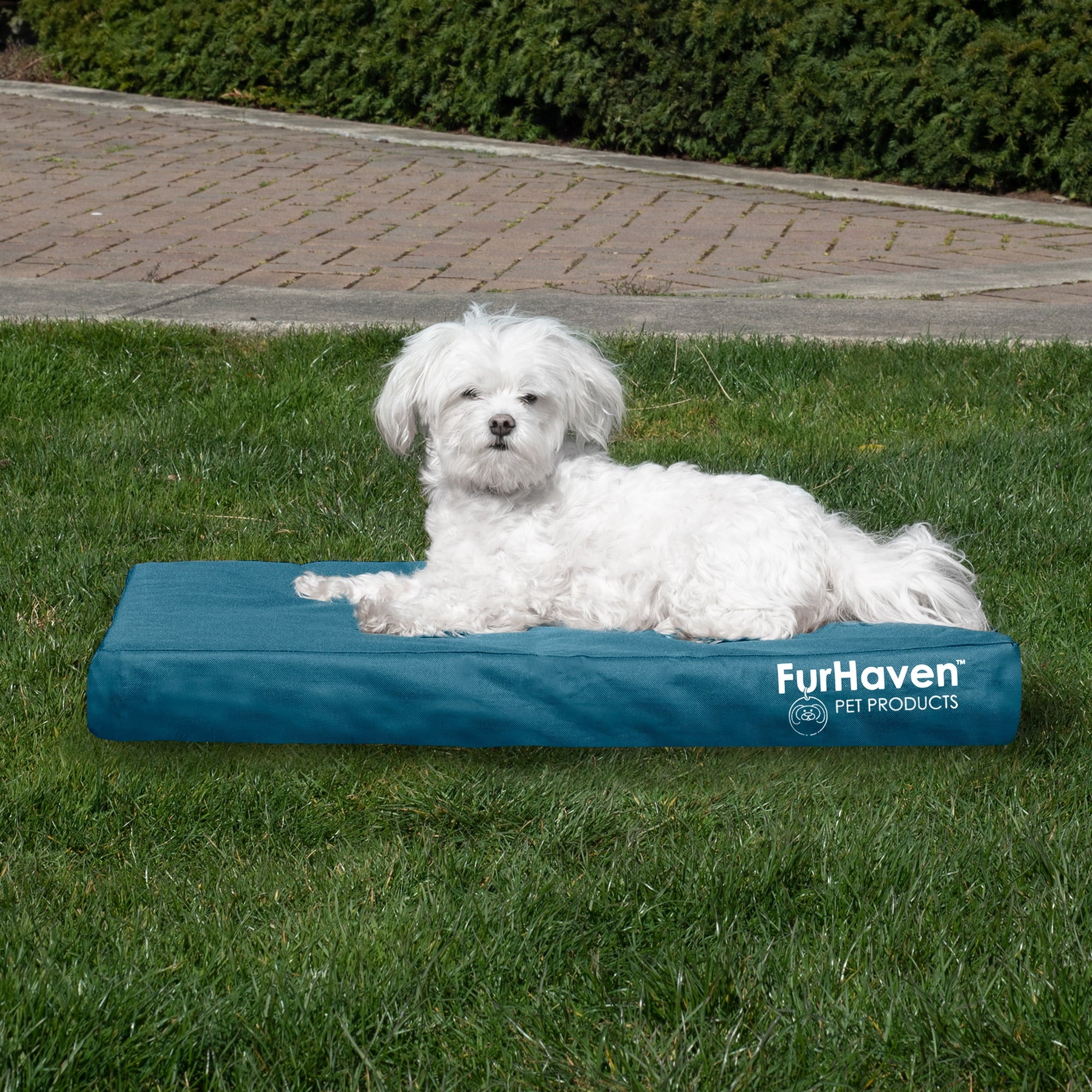 FurHaven Pet Products Indoor/Outdoor Oxford Orthopedic Deluxe Mattress Pet Bed for Dogs & Cats - Deep Lagoon, Medium