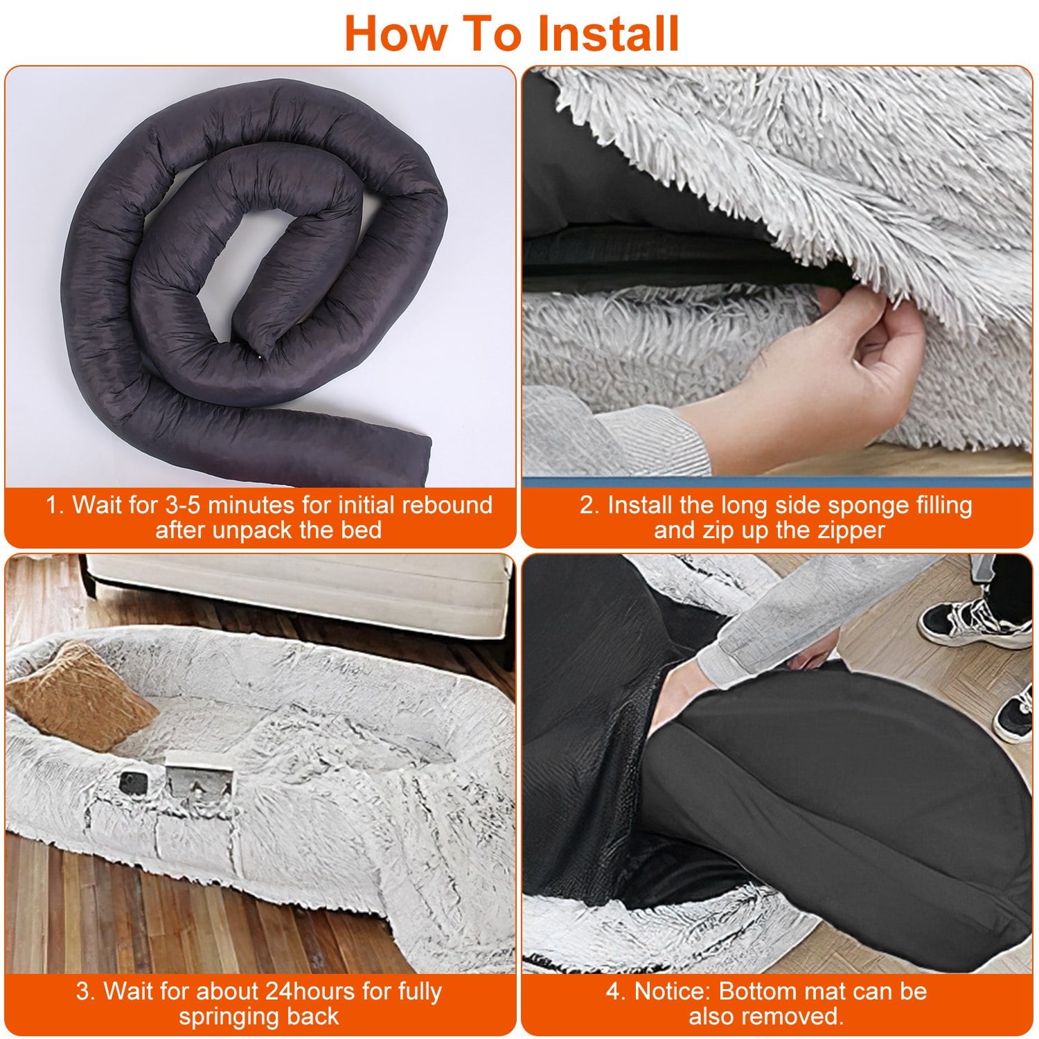 Moclever Human Size Dog Bed Washable Bean Bag Bed for Adults Kids Pets 72.83x47.24x11.81in, Gray