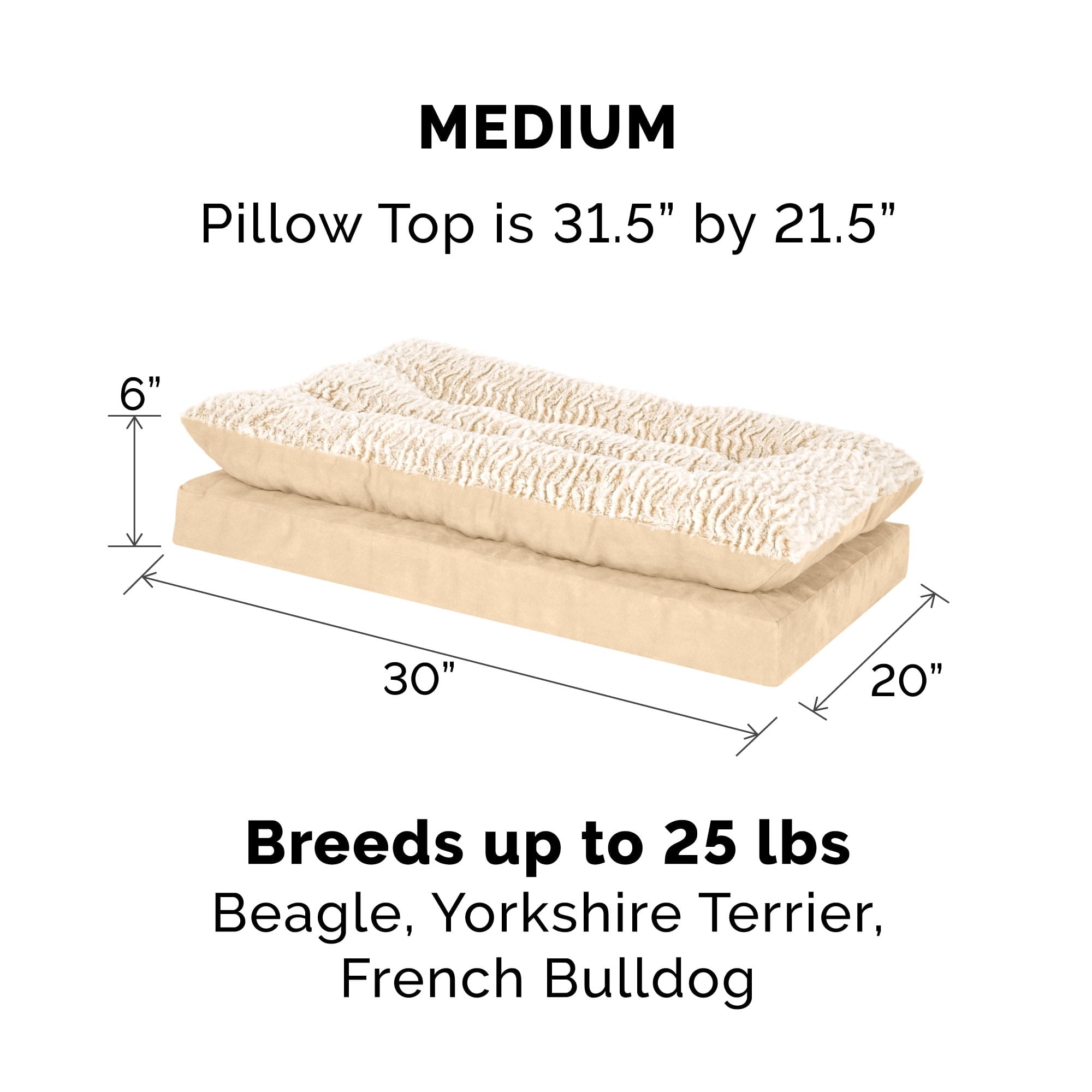 FurHaven Pet Products Medium Embossed Faux Fur & Suede Pillow Top Mattress Dog & Cat Bed, Taupe