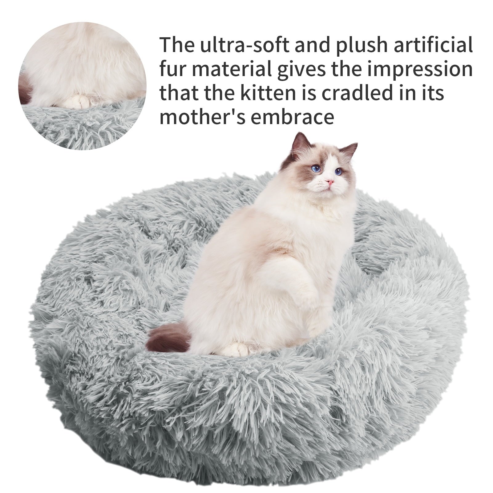 NEWEEN Calming Dog & Cat Bed, Anti-Anxiety Donut Cuddler Warming Cozy Soft Round Bed, Fluffy Faux Fur Plush Cushion Bed for Small Medium Dogs and Cats (20")