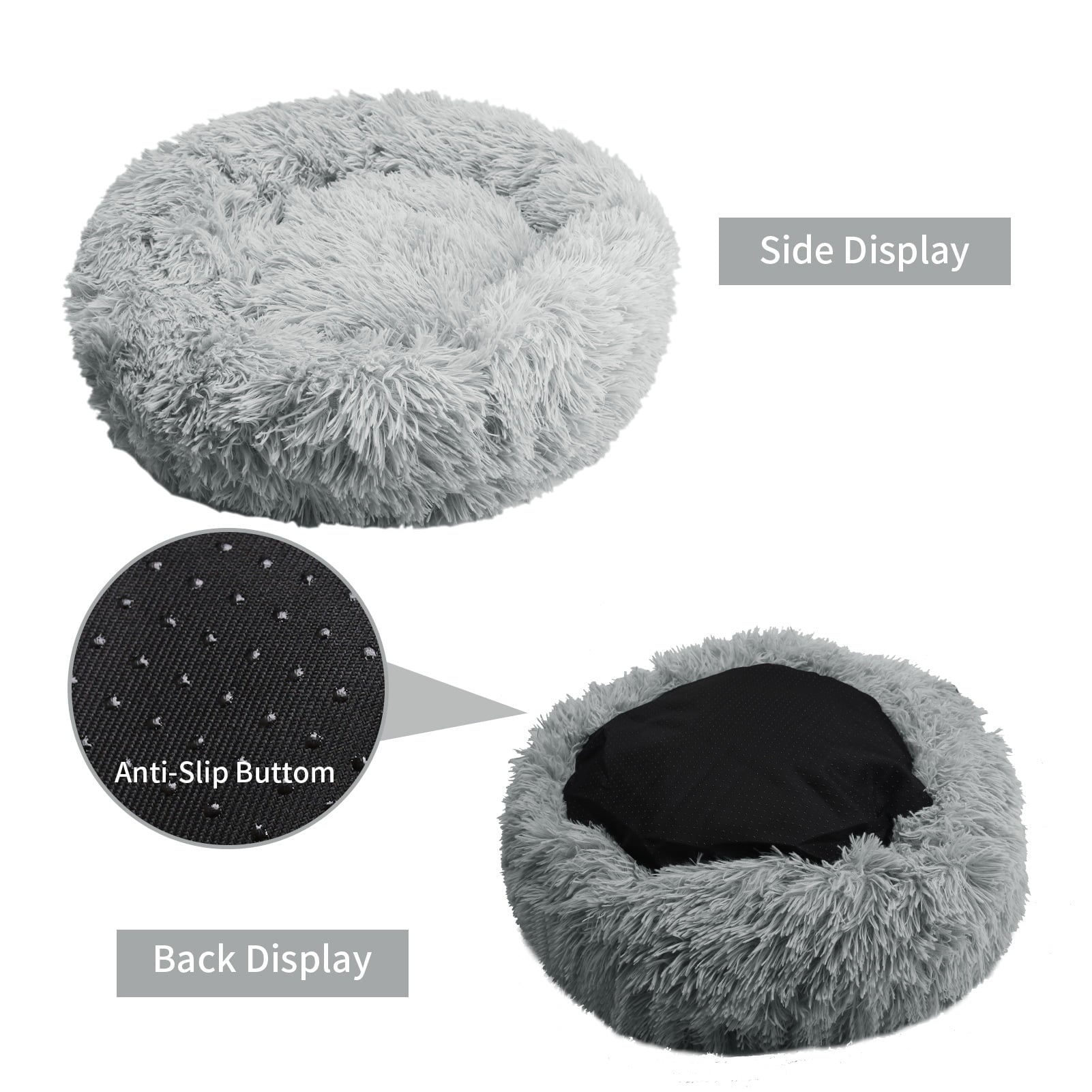 NEWEEN Calming Dog & Cat Bed, Anti-Anxiety Donut Cuddler Warming Cozy Soft Round Bed, Fluffy Faux Fur Plush Cushion Bed for Small Medium Dogs and Cats (20")