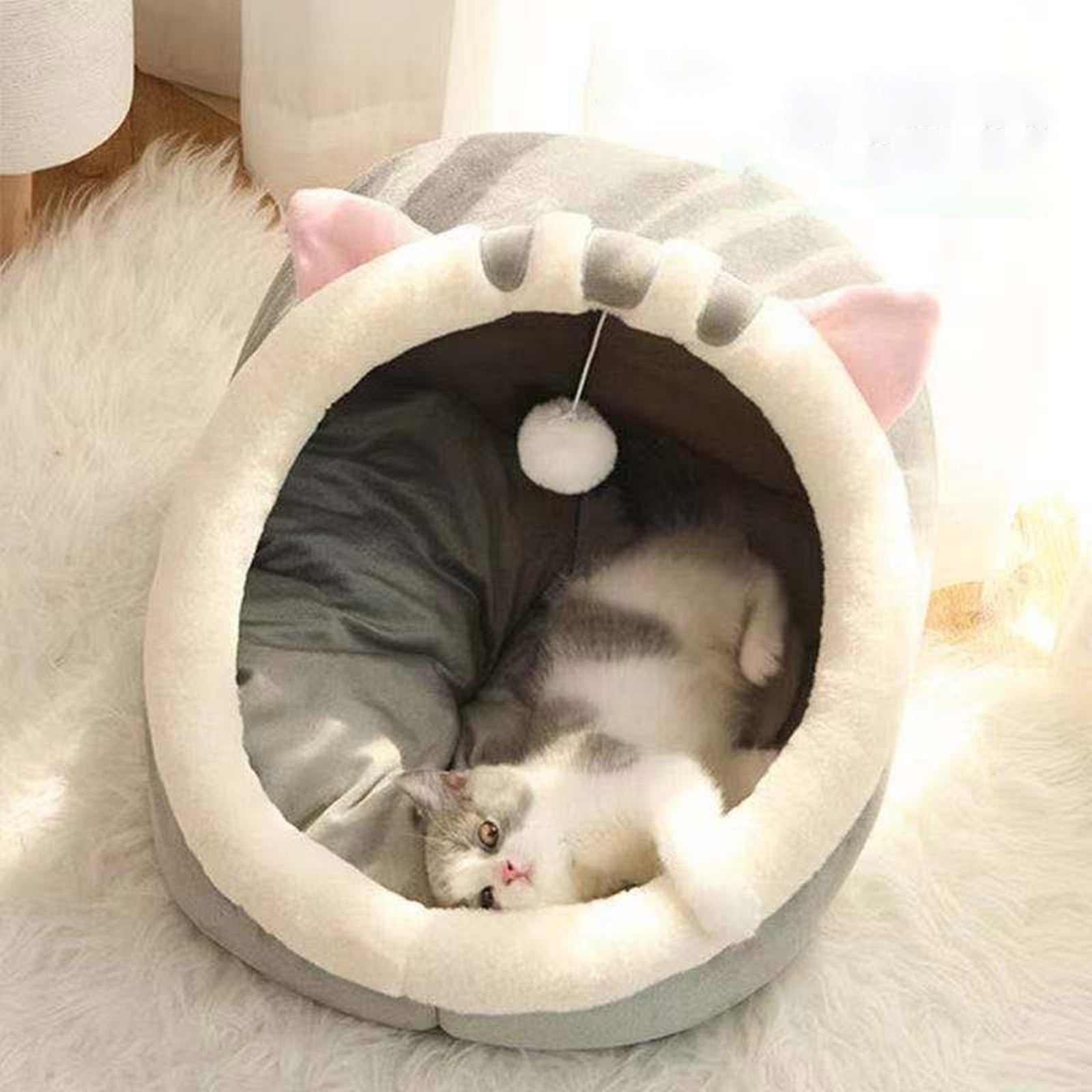 LSLJS Cat Bed, Pet Beds for Cats Cute Cat House with Ears Cozy Cat Cave Beds for Indoor Cats Winter Warm Pet Bed Washable Cat Sleeping Cushion Cotton Pet Sofa On Clearance (15 x 14 x 13 Inch Pink)