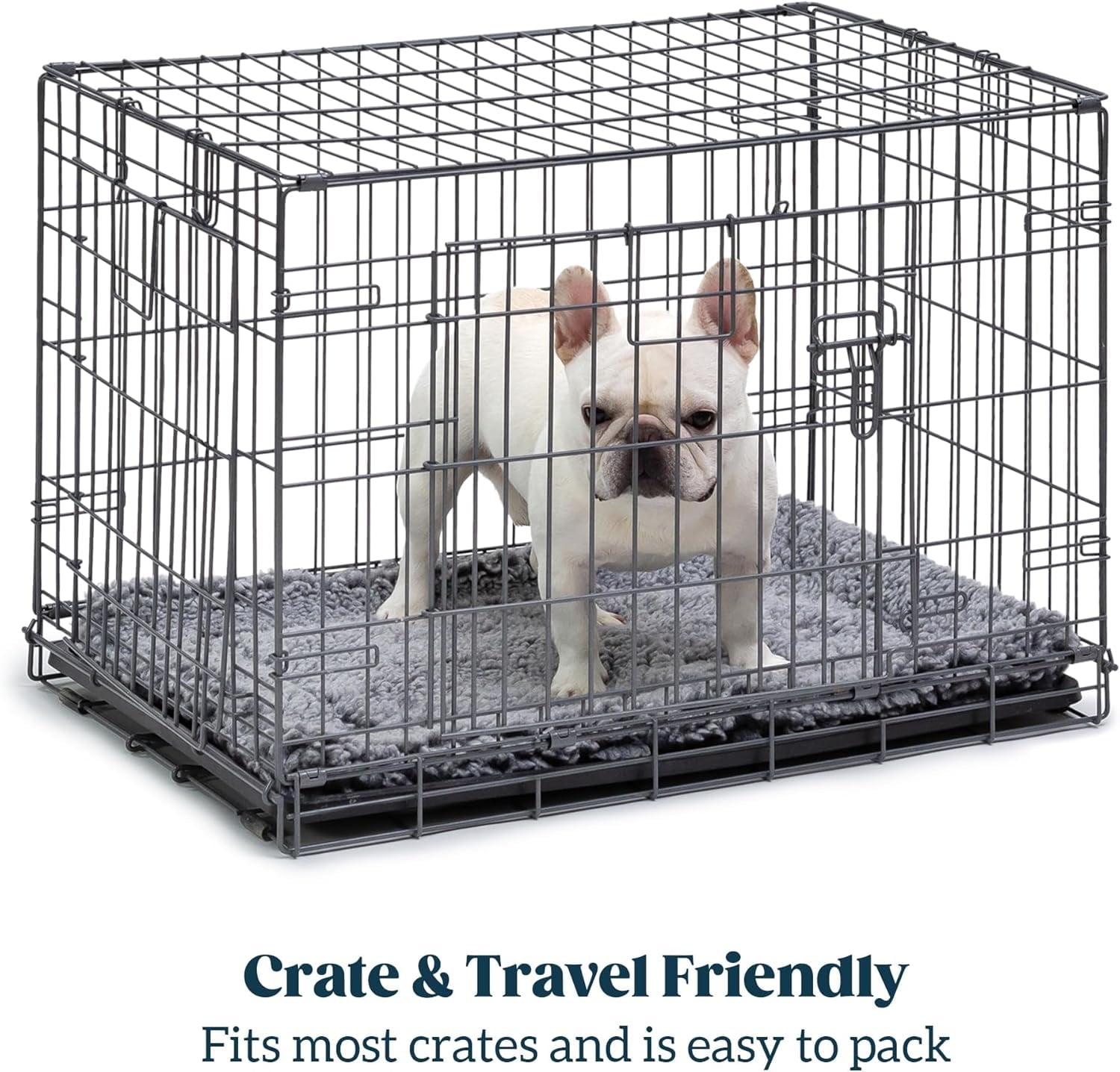PELZIN Stoutwool Indestructible Dog Bed - Fluffy Chew Proof Dog Crate Pad - Tough Kennel Pad for Aggressive Chewers - Washable, Ideal for Large Breeds & Fits 36-Inch Crate - 35"x22", Charcoal
