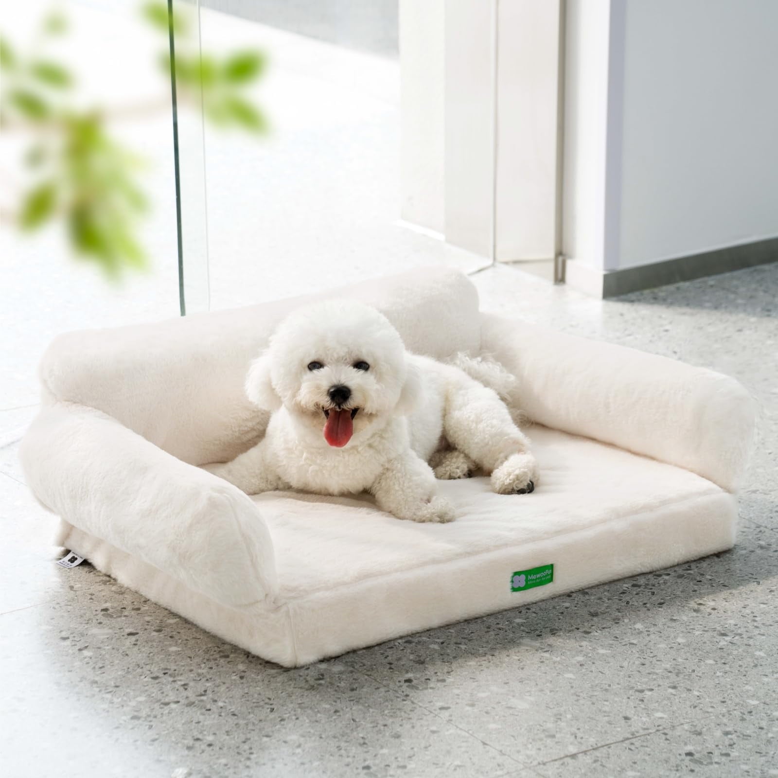 Mewoofun Fashion Cat Sofa Bed Cat Couch,Fluffy Dog Bed for Medium Small Dogs & Cats,with Non-Slip Bottom,White